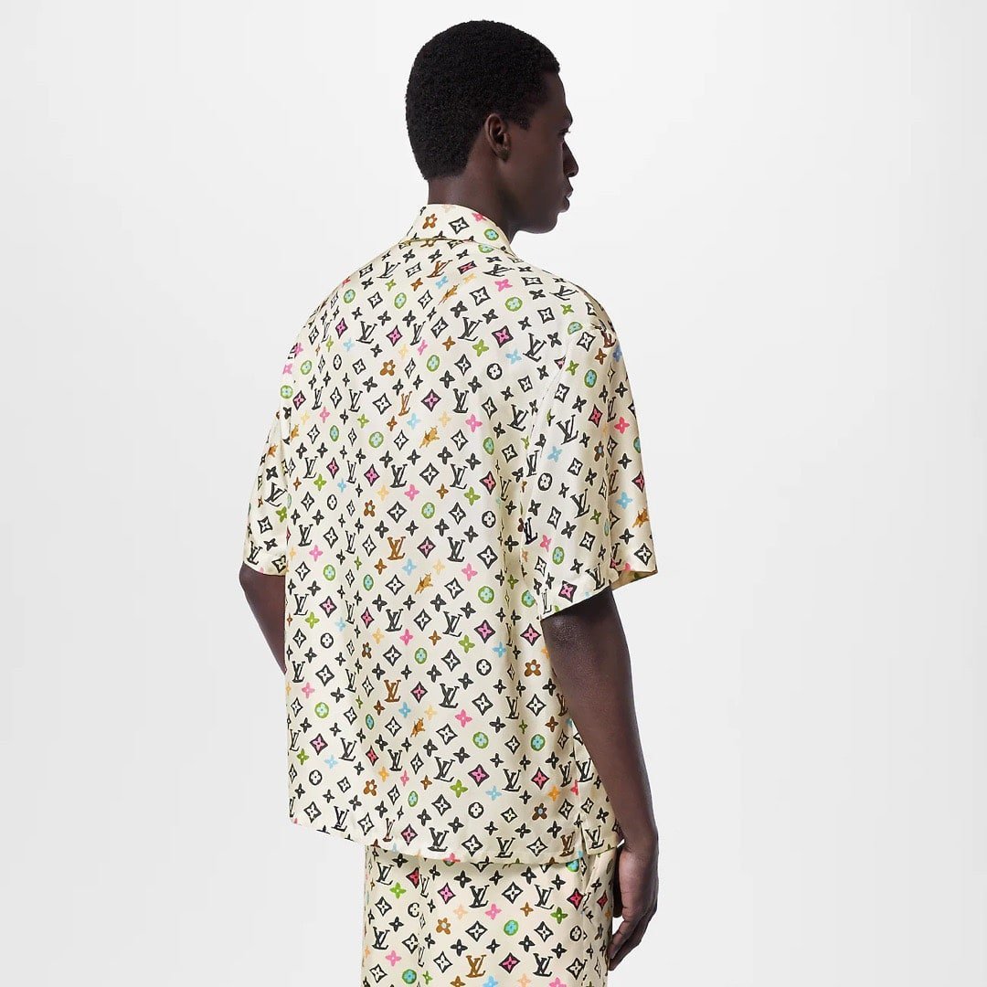 LV Monogram Printed Short-Sleeved Silk Shirt+Monogram Printed Silk Shorts