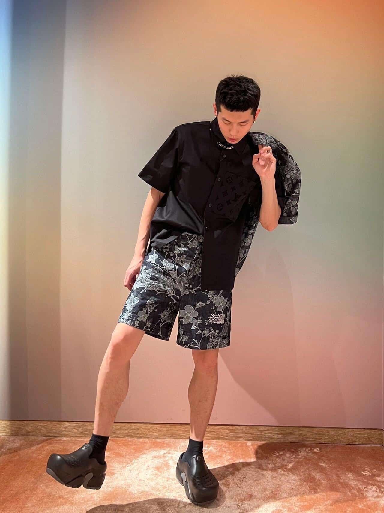 LV Flocked Short-Sleeved Cotton Shirt