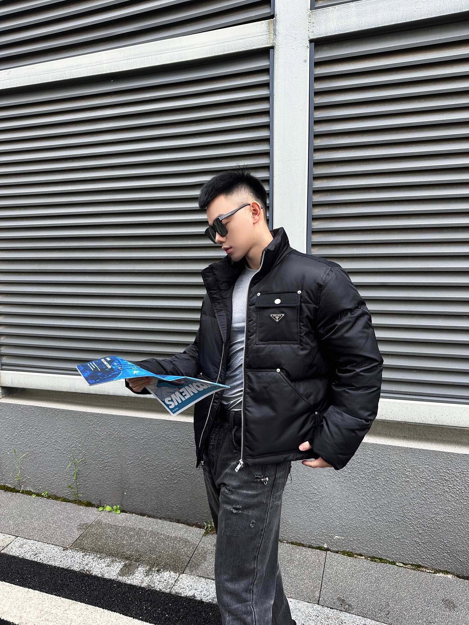Cropped Re-Nylon down jacket