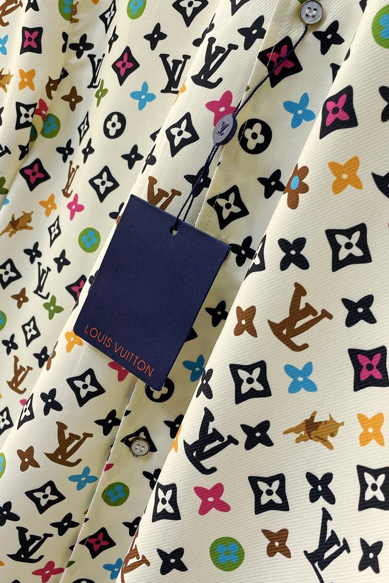LV Monogram Printed Short-Sleeved Silk Shirt+Monogram Printed Silk Shorts
