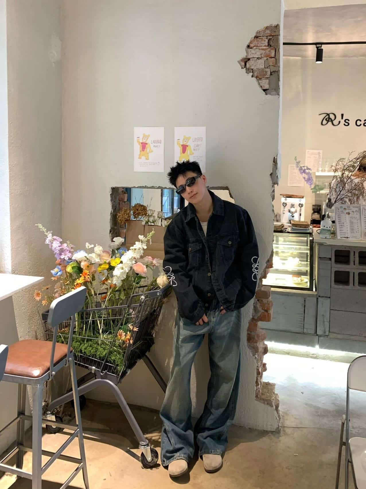 Loewe Anagram jacket in denim+Anagram baggy jeans in denim