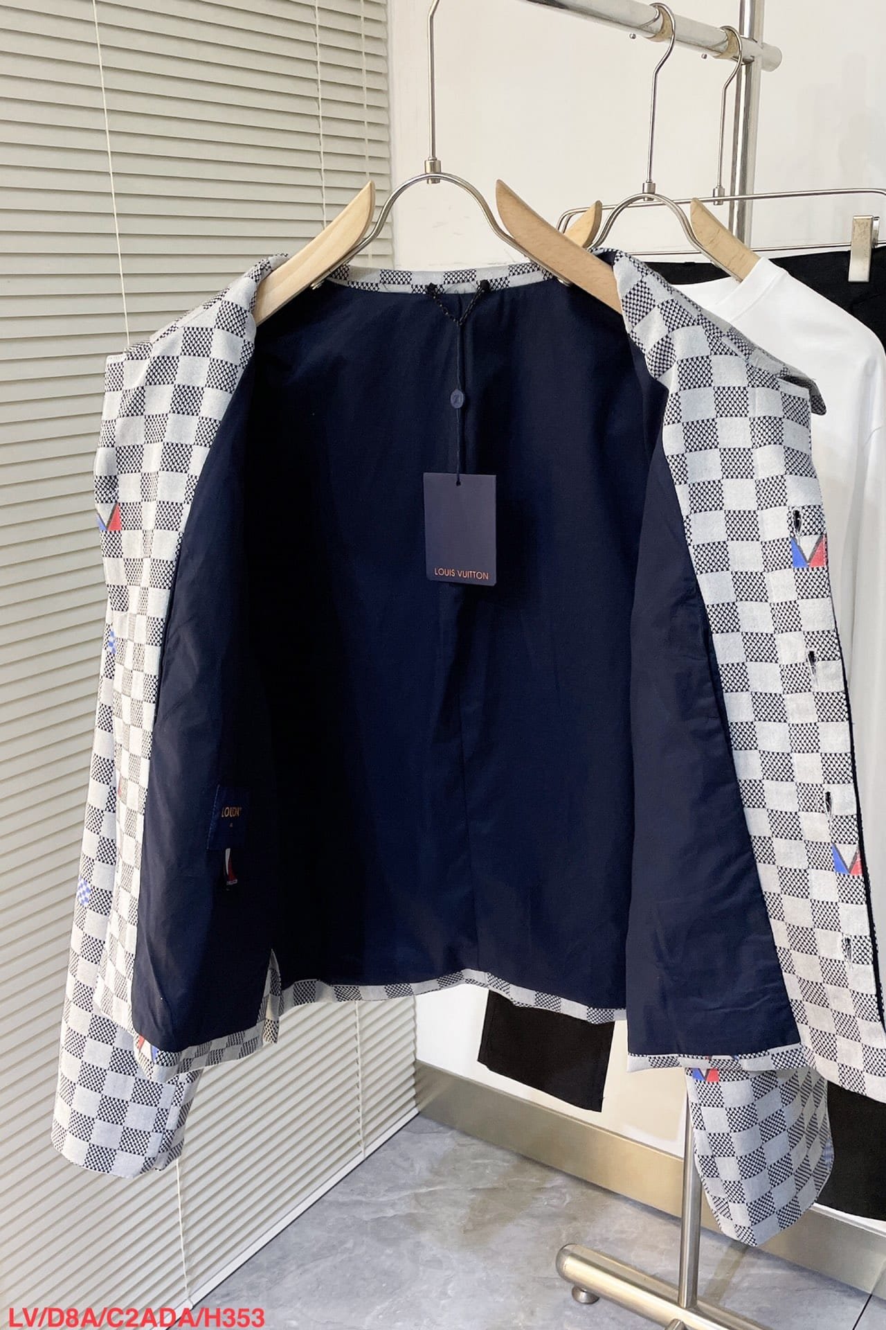 Damier Open Collar Cotton Overshirt