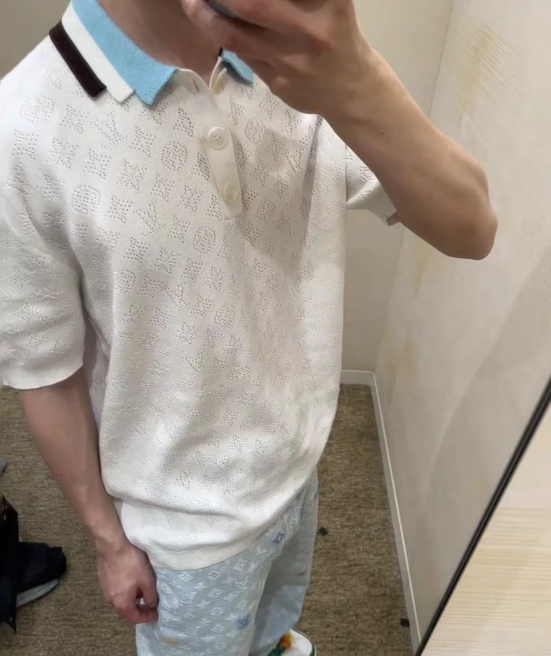 LV Monogram Pointelle Short-Sleeved Cotton Polo
