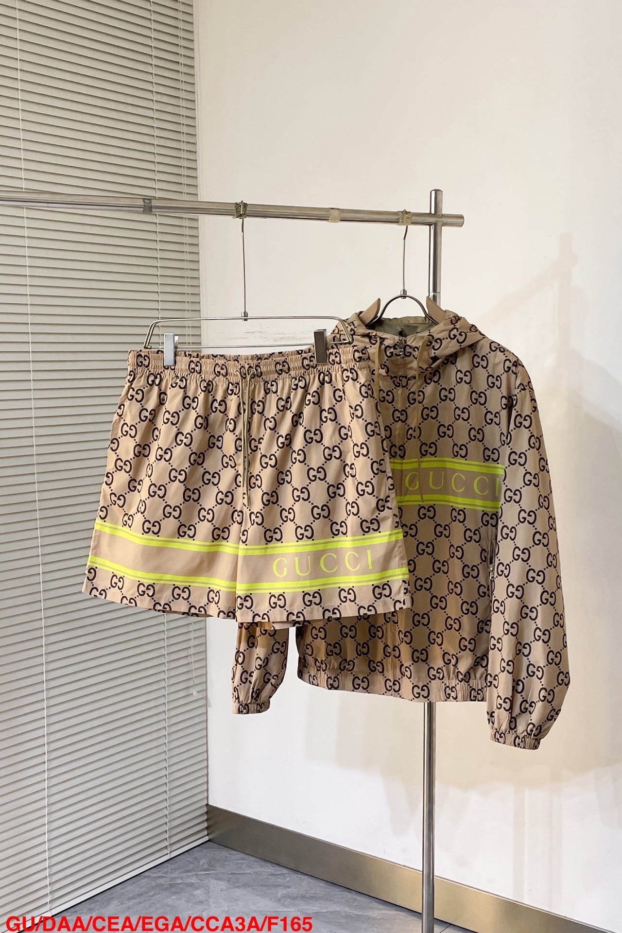 Gucci light nylon GG print hooded jacket+shorts