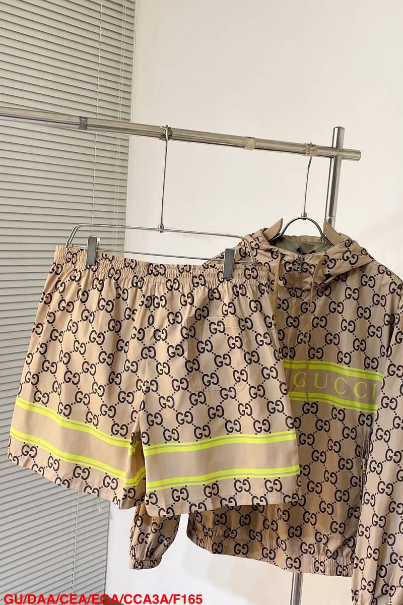 Gucci light nylon GG print hooded jacket+shorts