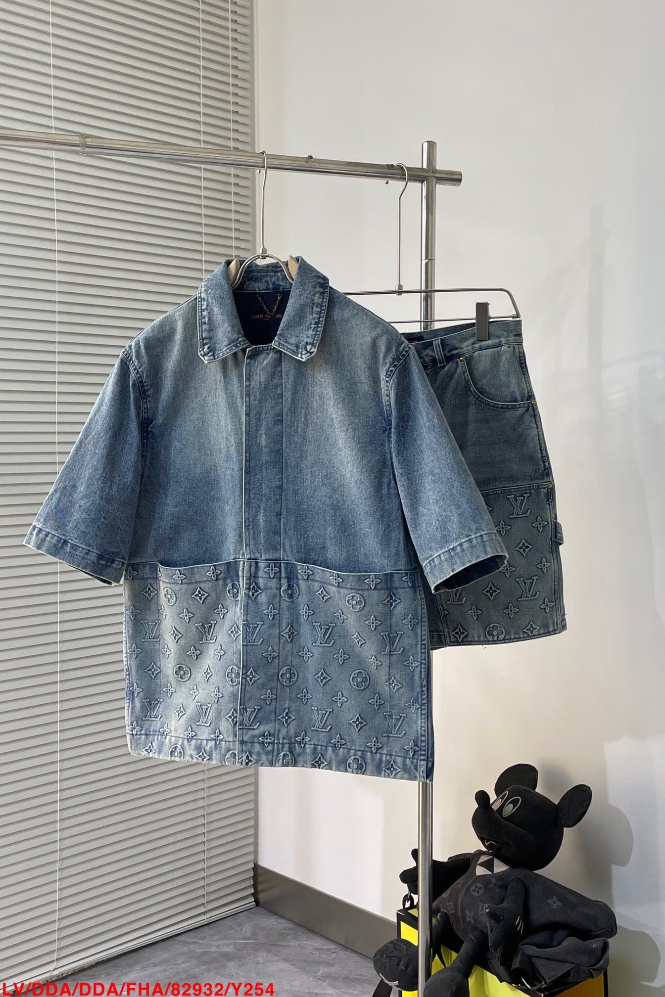 LV Short-Sleeved Denim Workwear Shirt+shorts