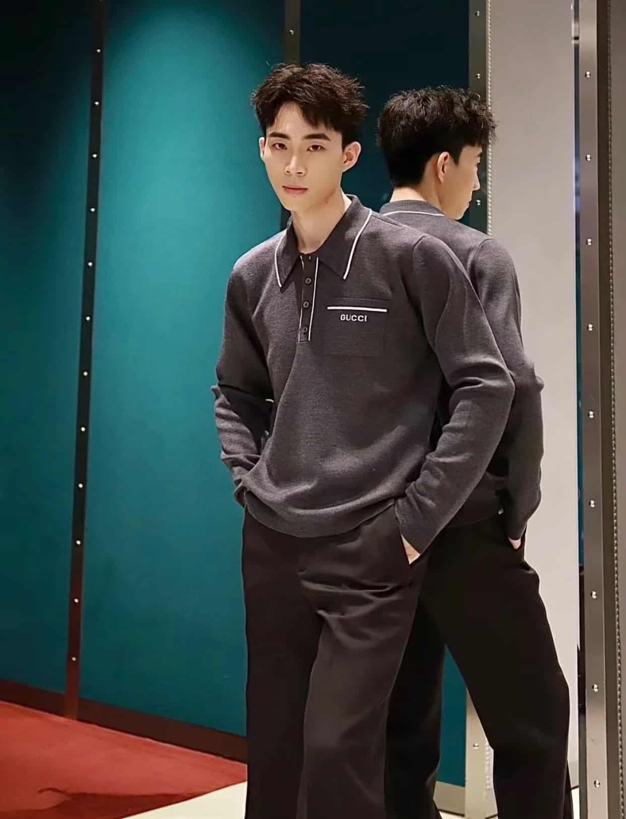 Knit wool long sleeve polo top