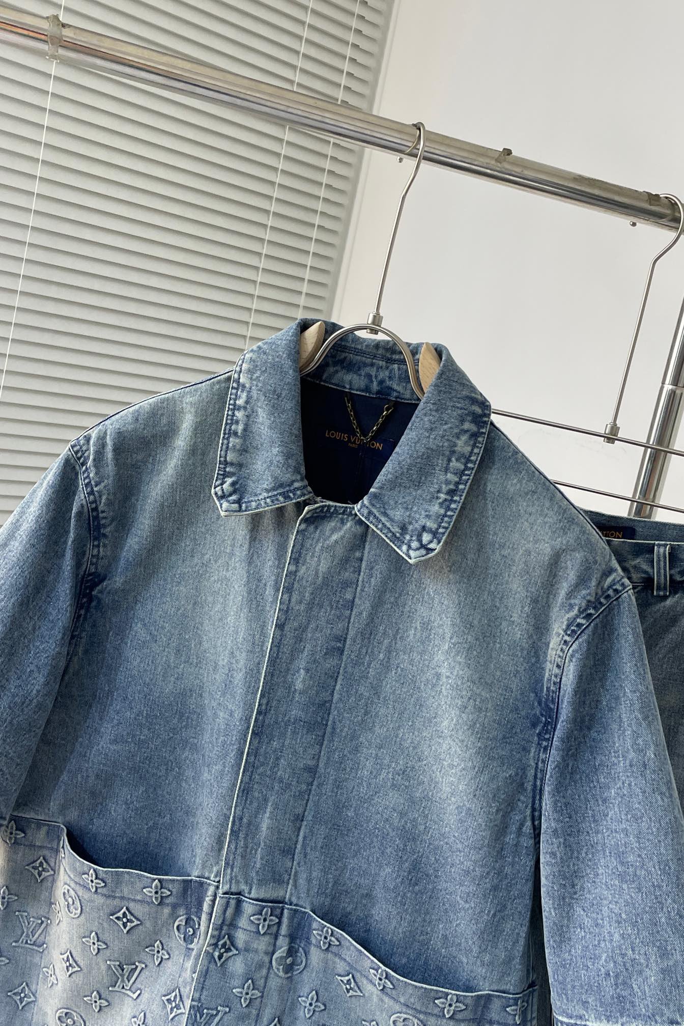 LV Short-Sleeved Denim Workwear Shirt+shorts