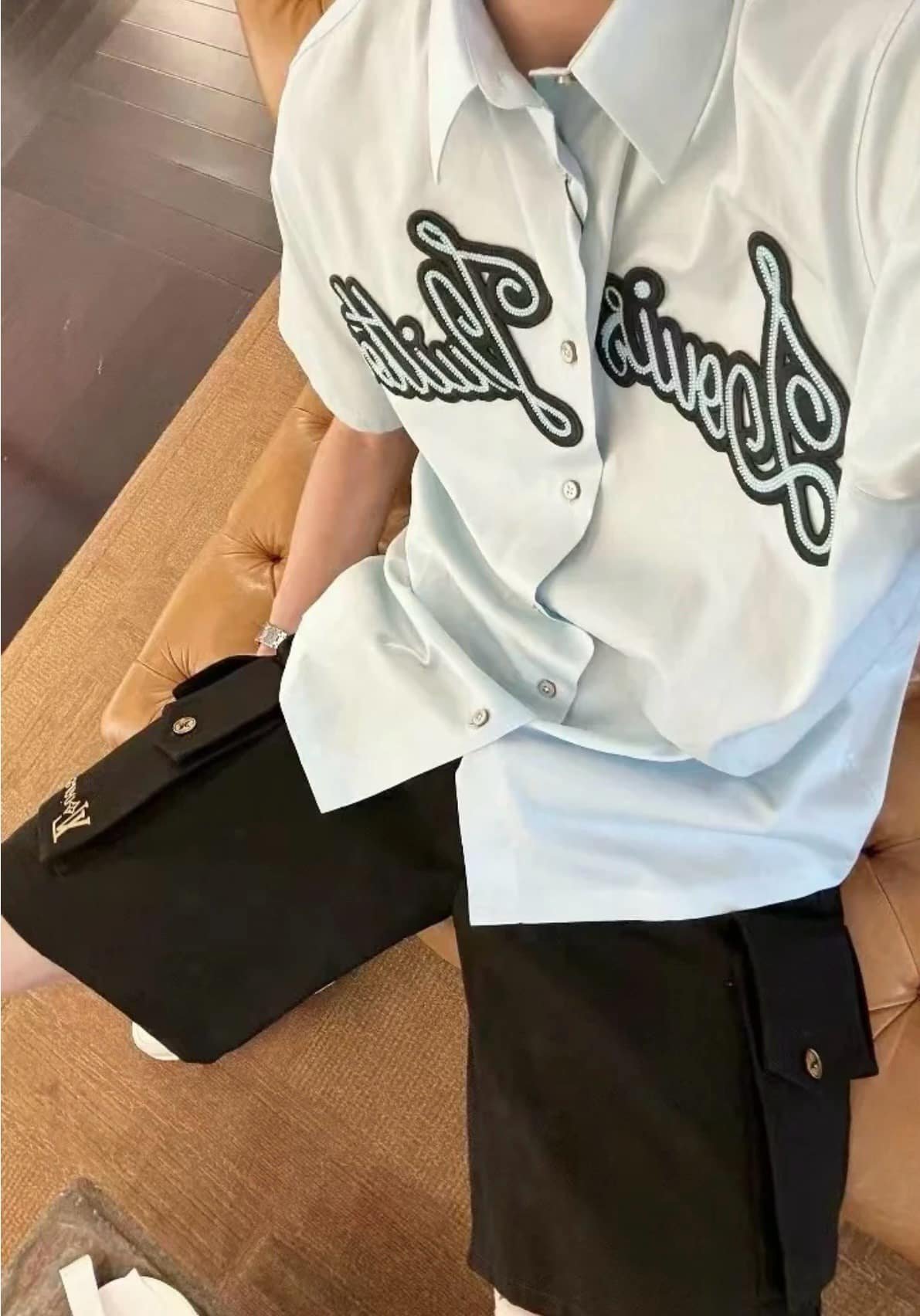 LV Embroidered Short-Sleeved Cotton Shirt