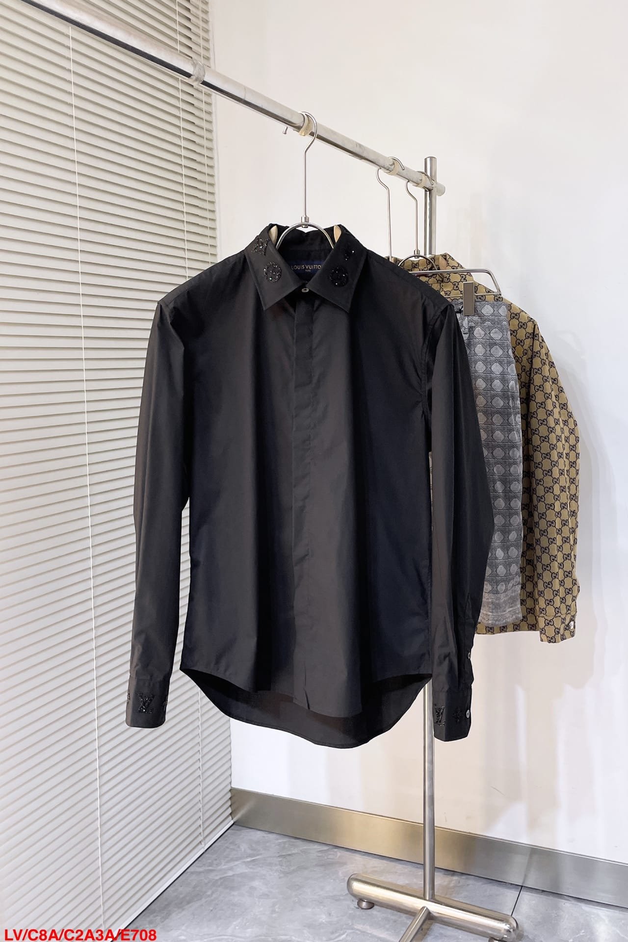 LV Embroidered Long-Sleeved Cotton Blend Shirt