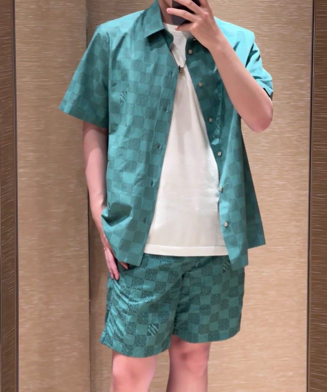 LV Printed Short-Sleeved Cotton Shirt+Printed Nylon Swimshorts