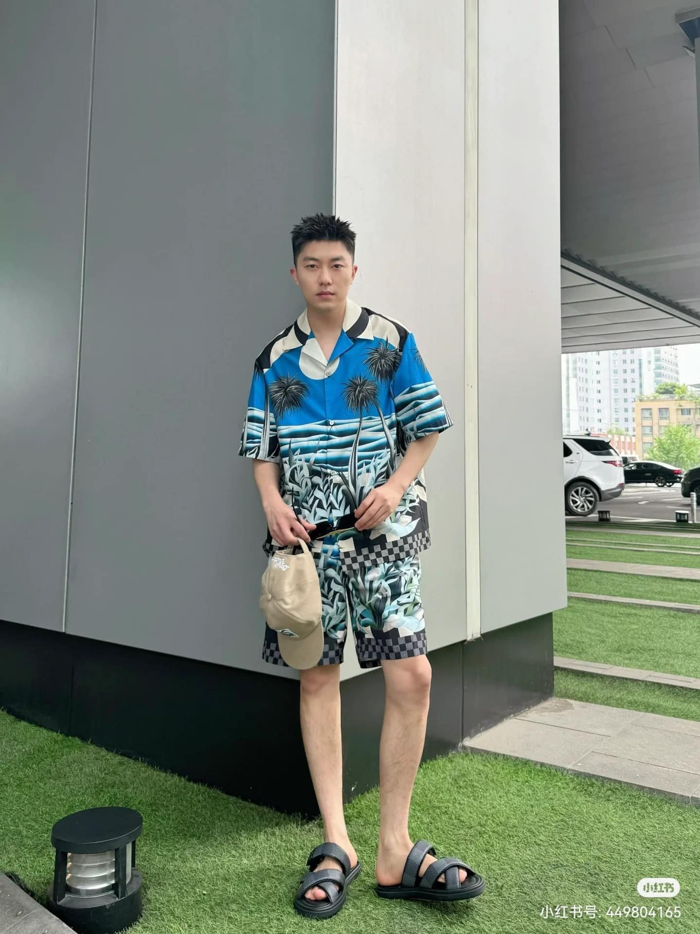 LV Printed Short-Sleeved Cotton Shirt+Technical Cotton Jersey Shorts