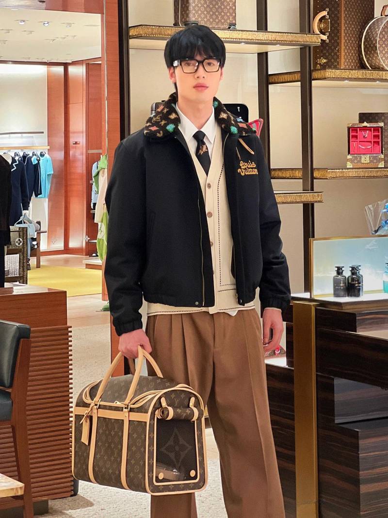 Cotton Aviator Jacket With Monogram Fleece Collar