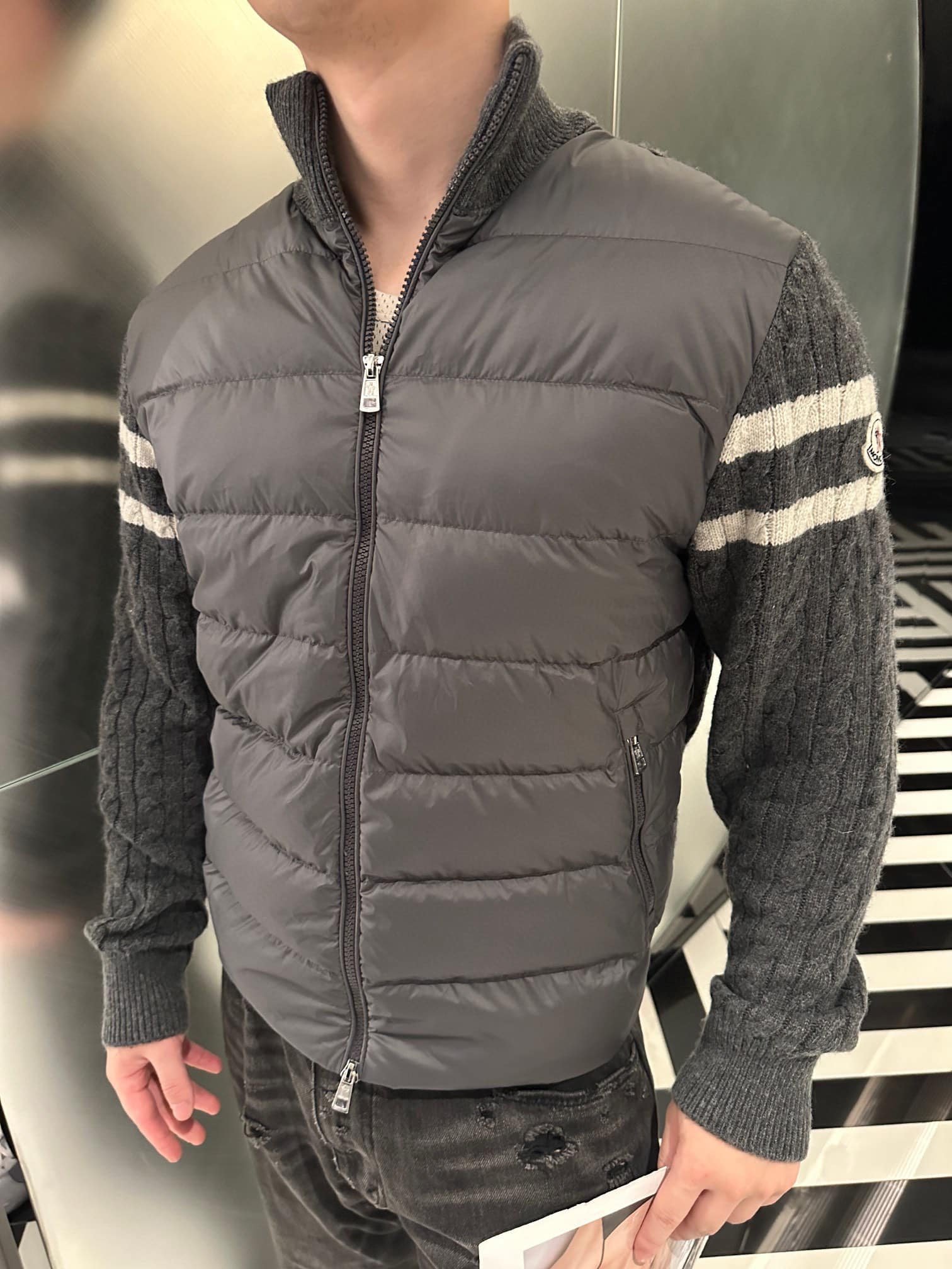 Padded Wool Zip-Up Cardigan