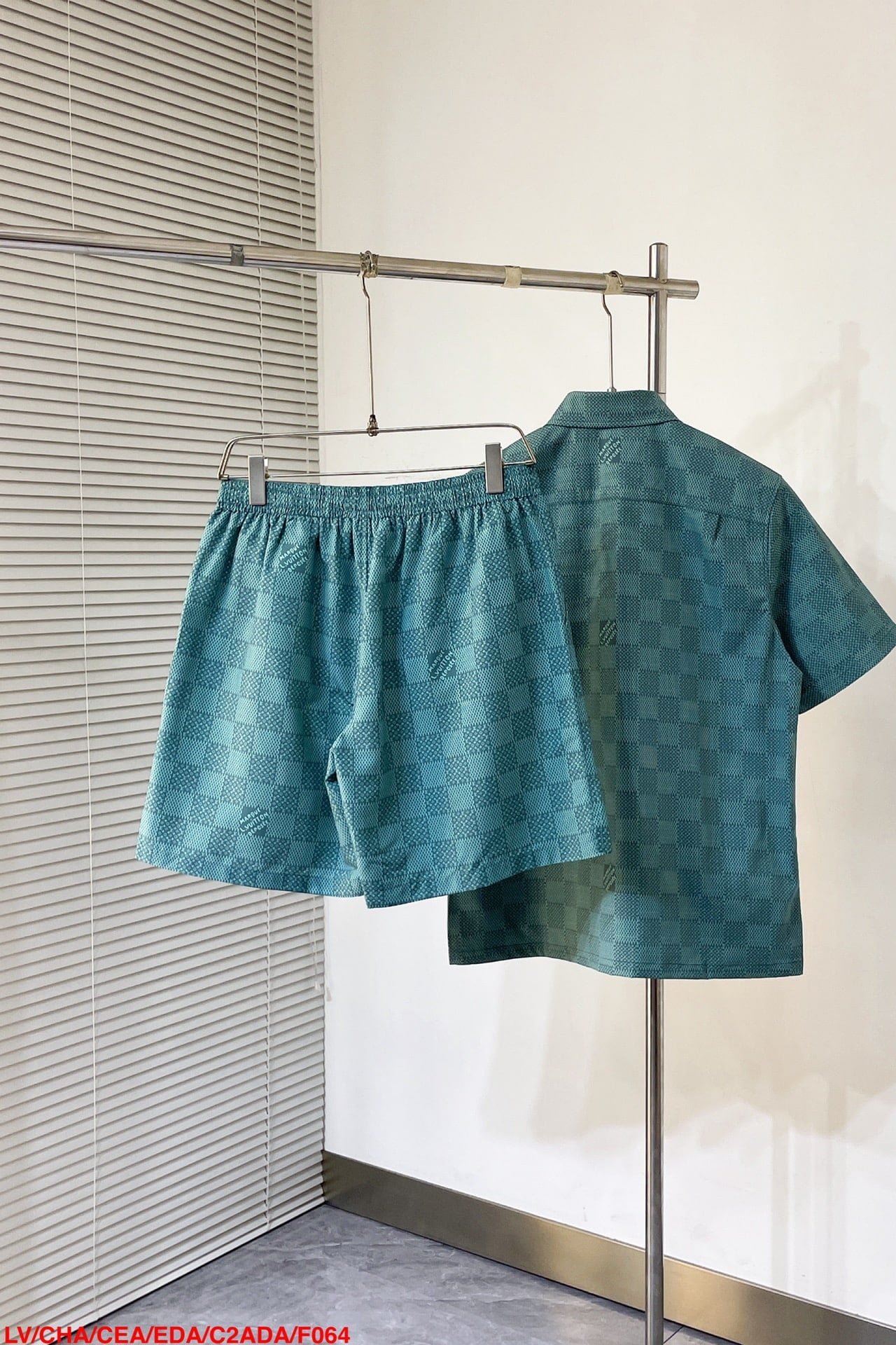 LV Printed Short-Sleeved Cotton Shirt+Printed Nylon Swimshorts