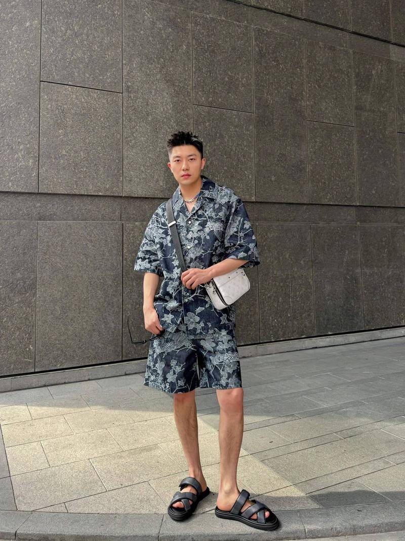 LV Short-Sleeved Denim Shirt+Denim Shorts