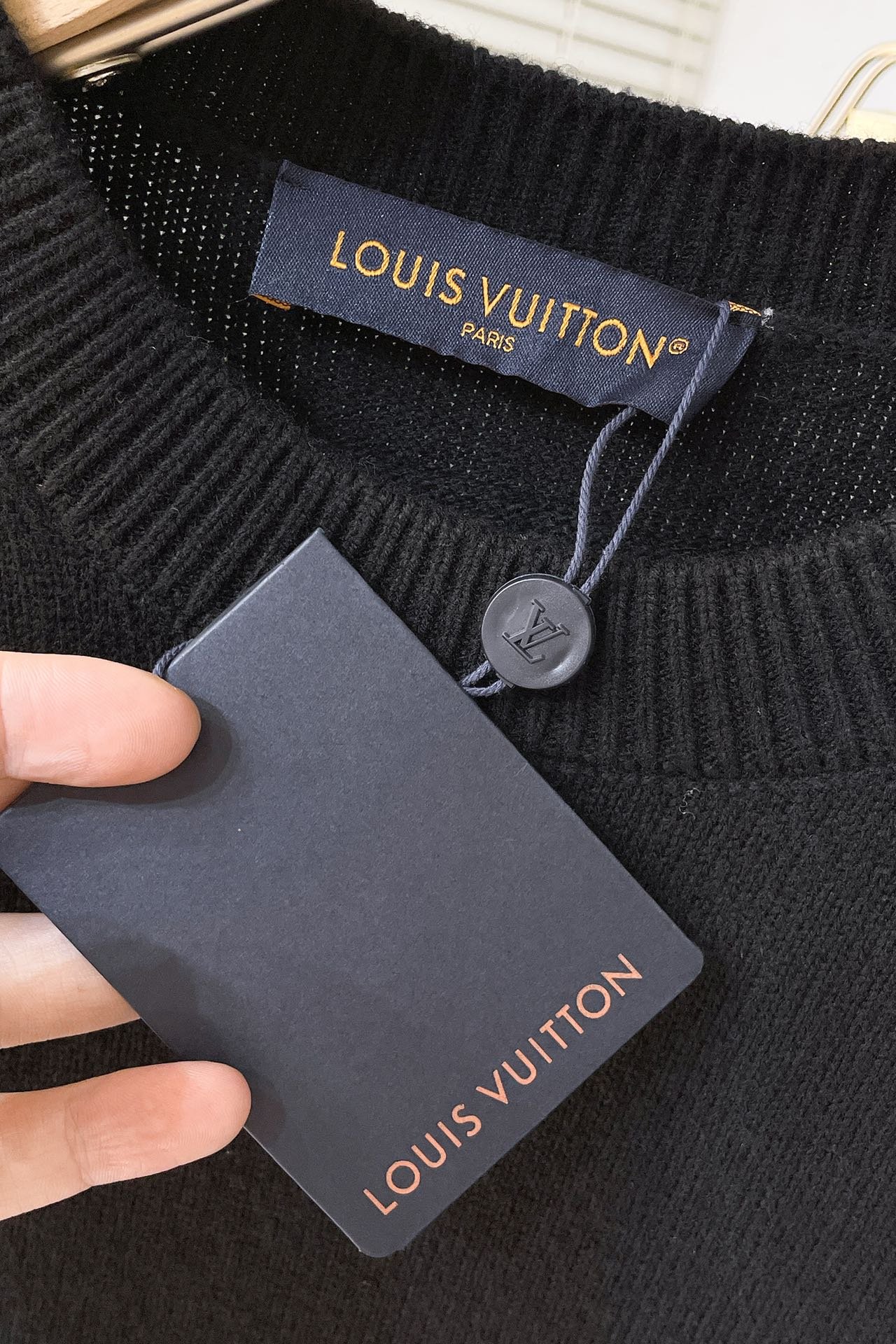 LV logo cuffed cashmere crew neck sweater