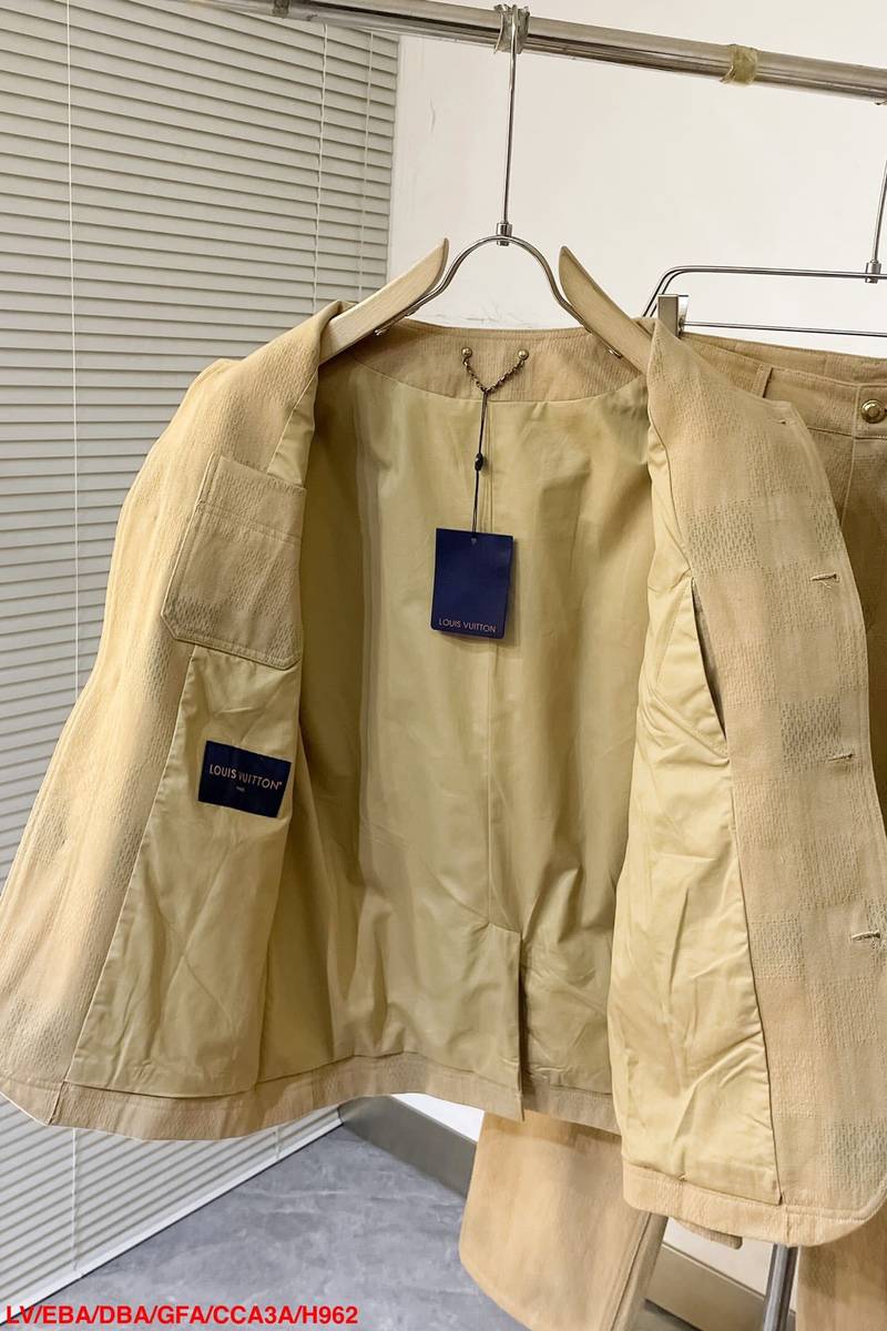 Damier Collarless Workwear Cotton Jacket+Pants