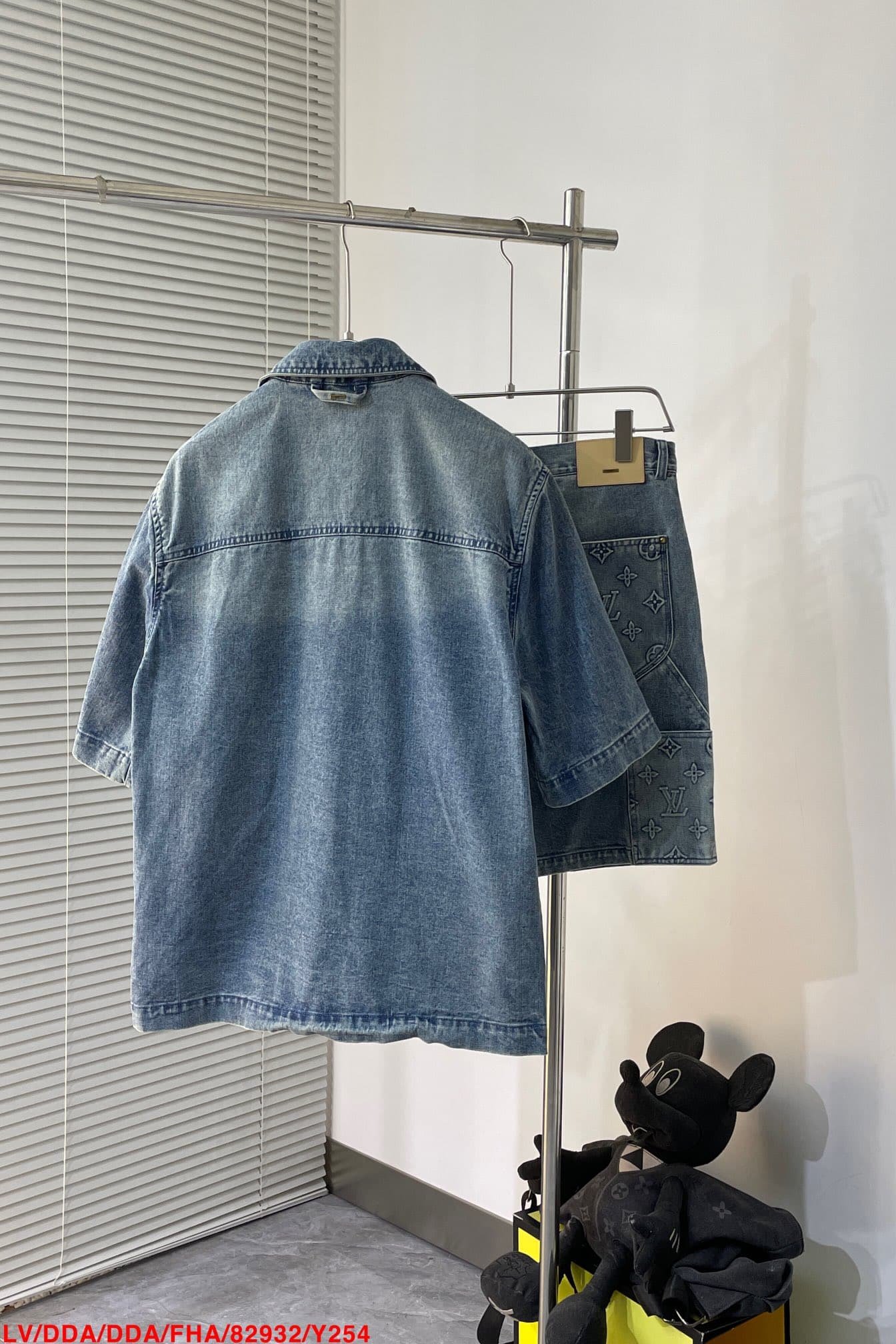 LV Short-Sleeved Denim Workwear Shirt+shorts