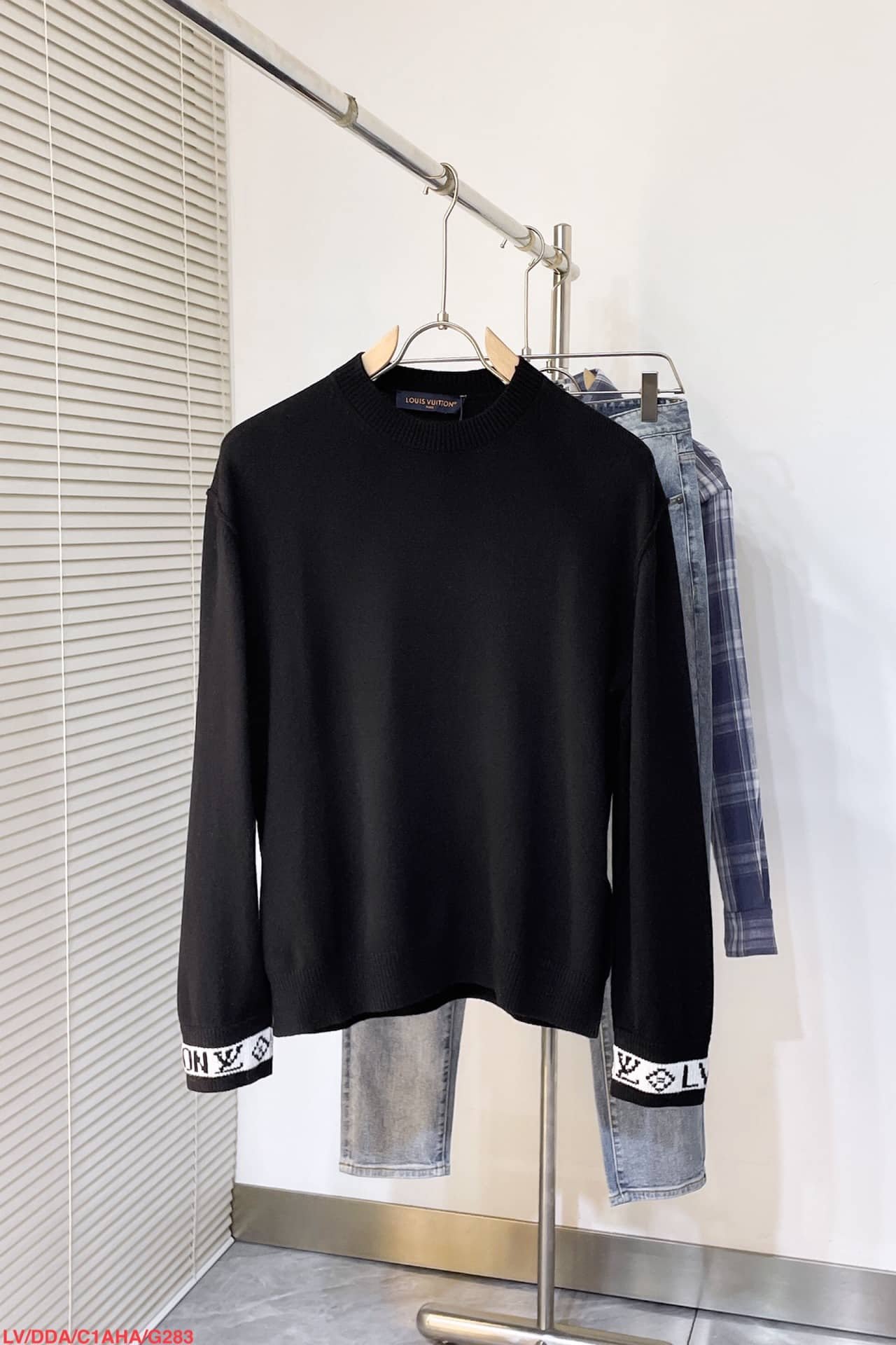 LV logo cuffed cashmere crew neck sweater