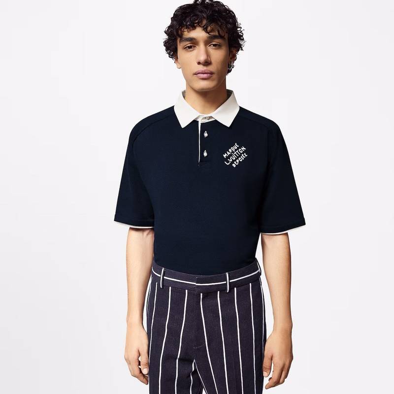 LV Embroidered Short-Sleeved Cotton Blend Polo Shirt