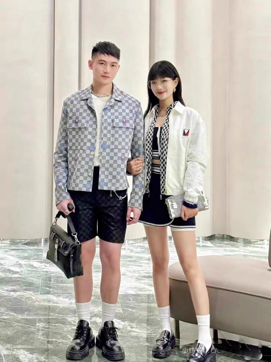 Damier Open Collar Cotton Overshirt