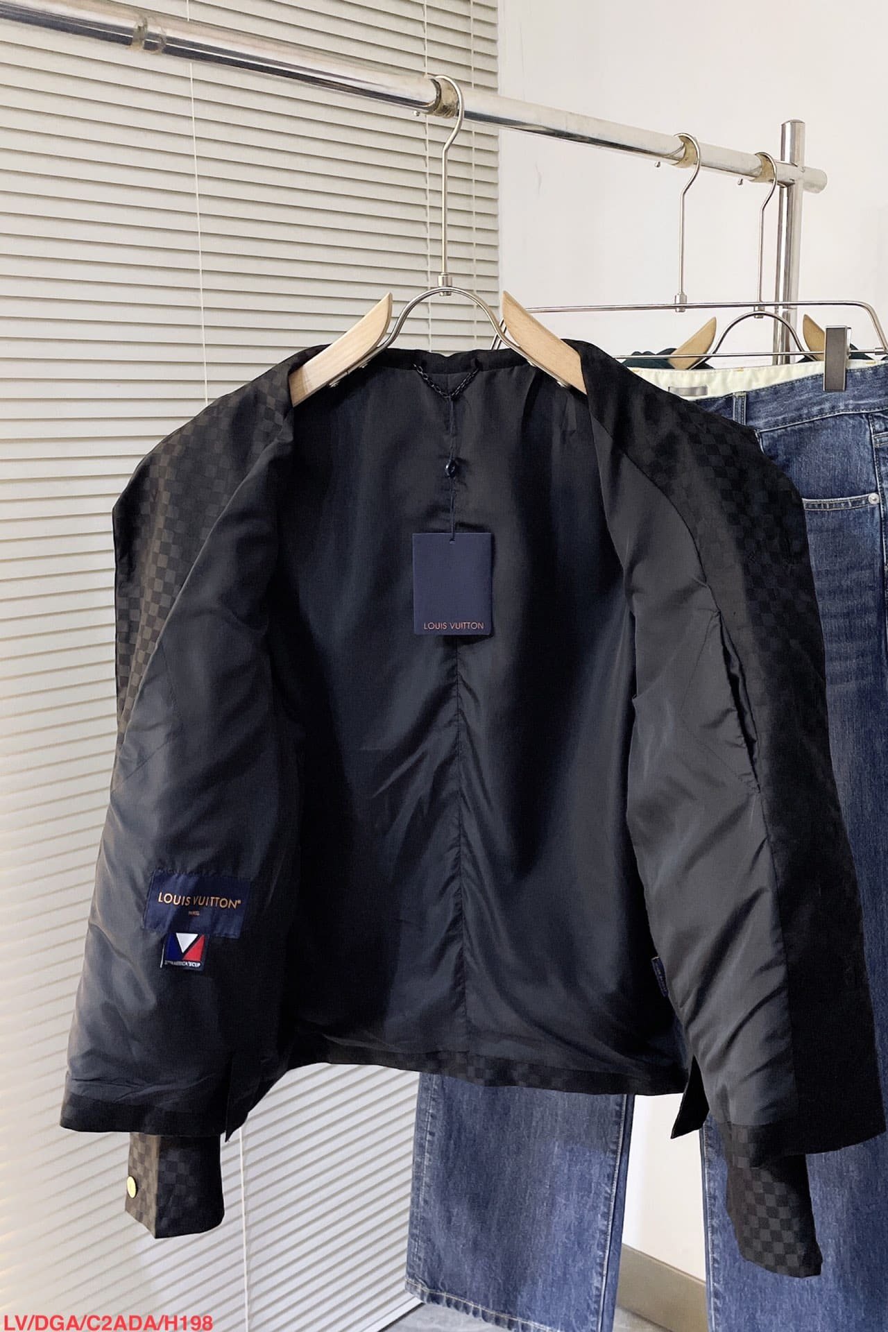 Damier Open Collar Wool Overshirt