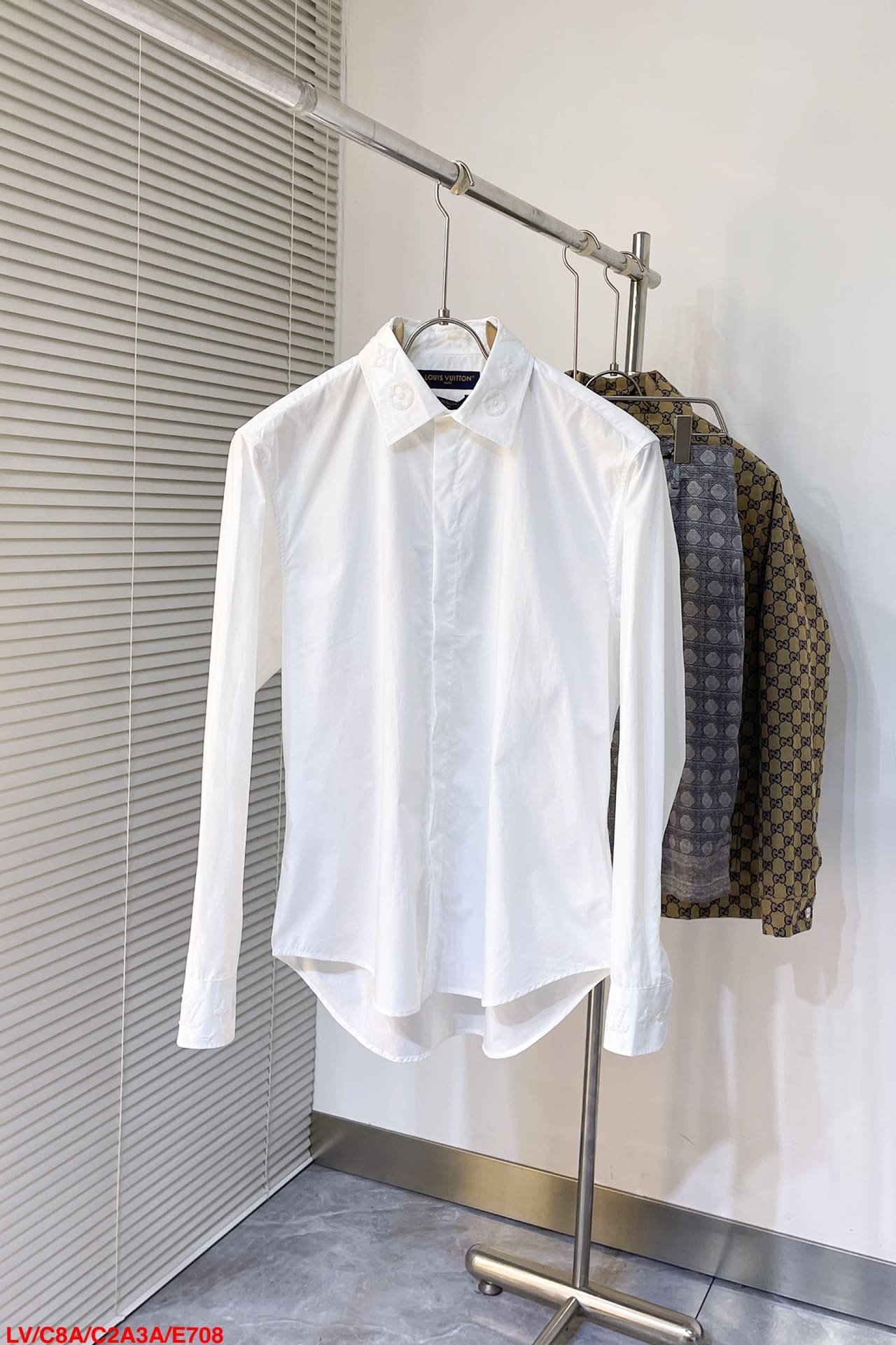 LV Embroidered Long-Sleeved Cotton Blend Shirt