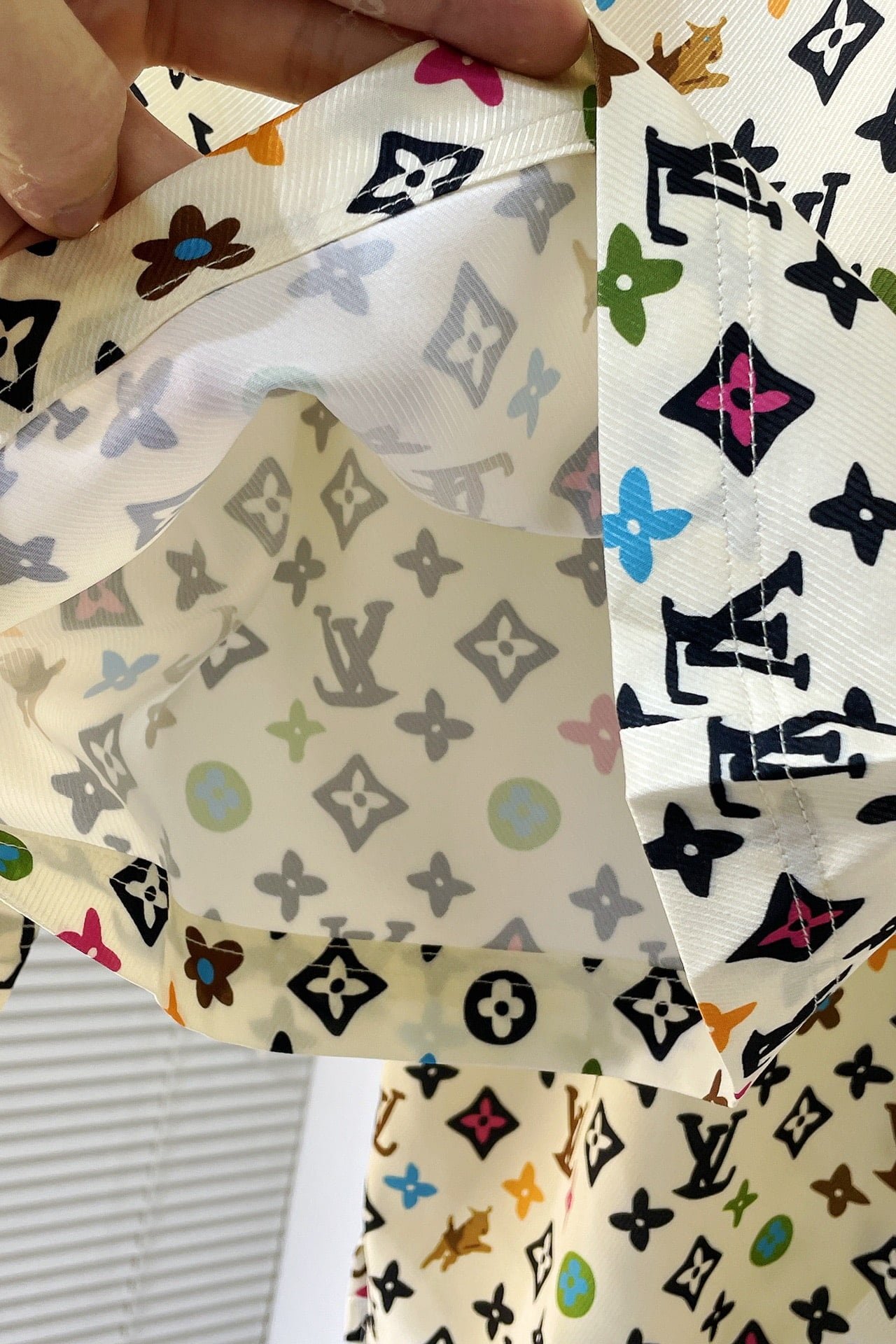 LV Monogram Printed Short-Sleeved Silk Shirt+Monogram Printed Silk Shorts