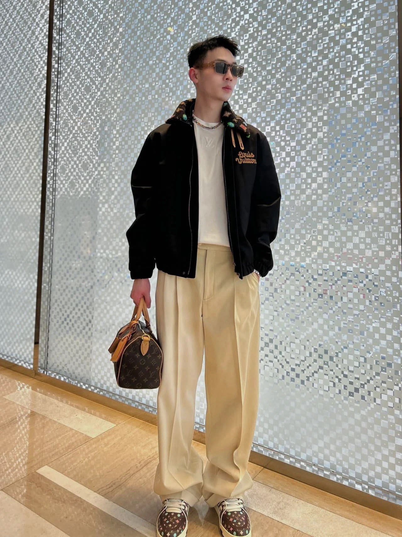Cotton Aviator Jacket With Monogram Fleece Collar