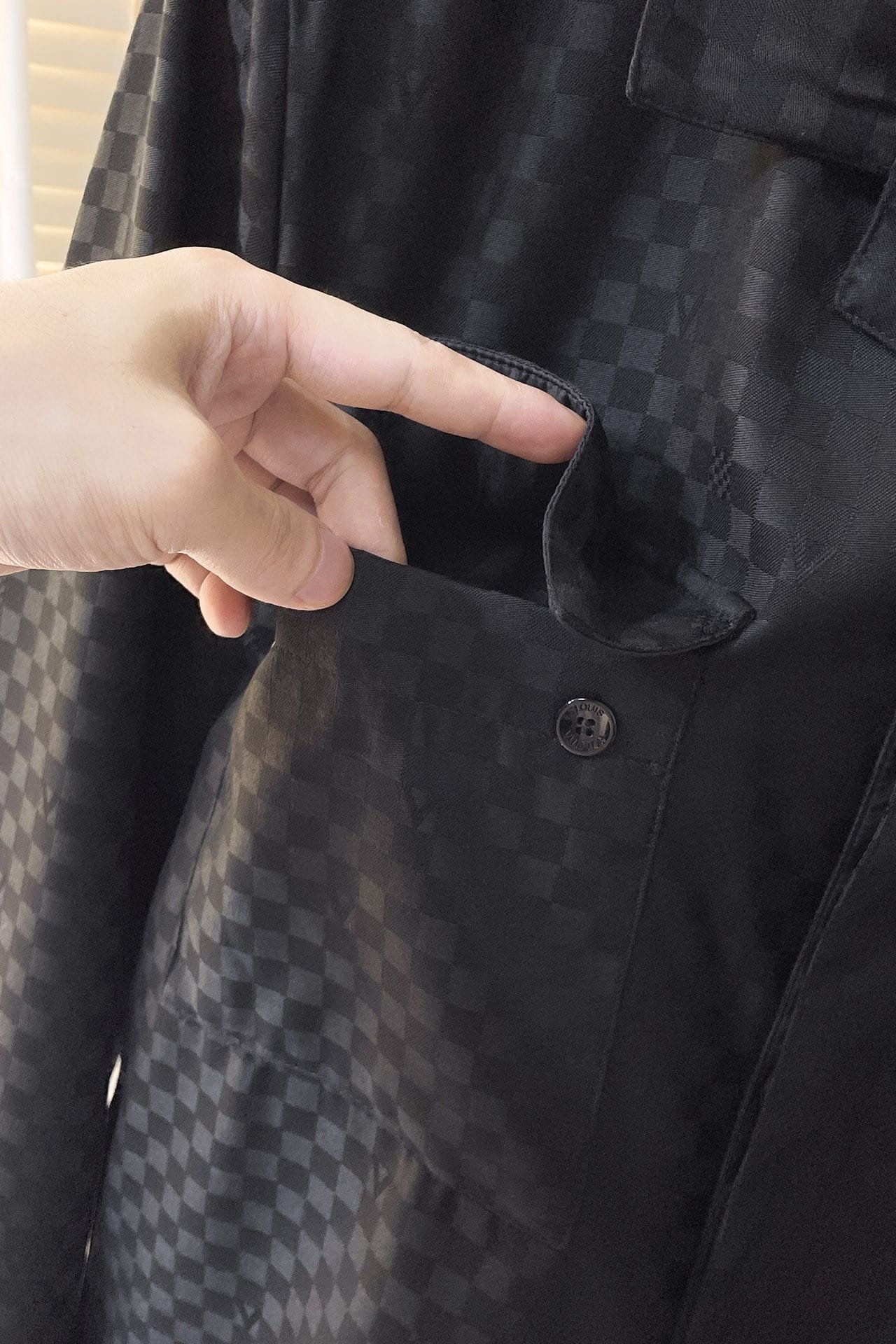 Damier Open Collar Wool Overshirt