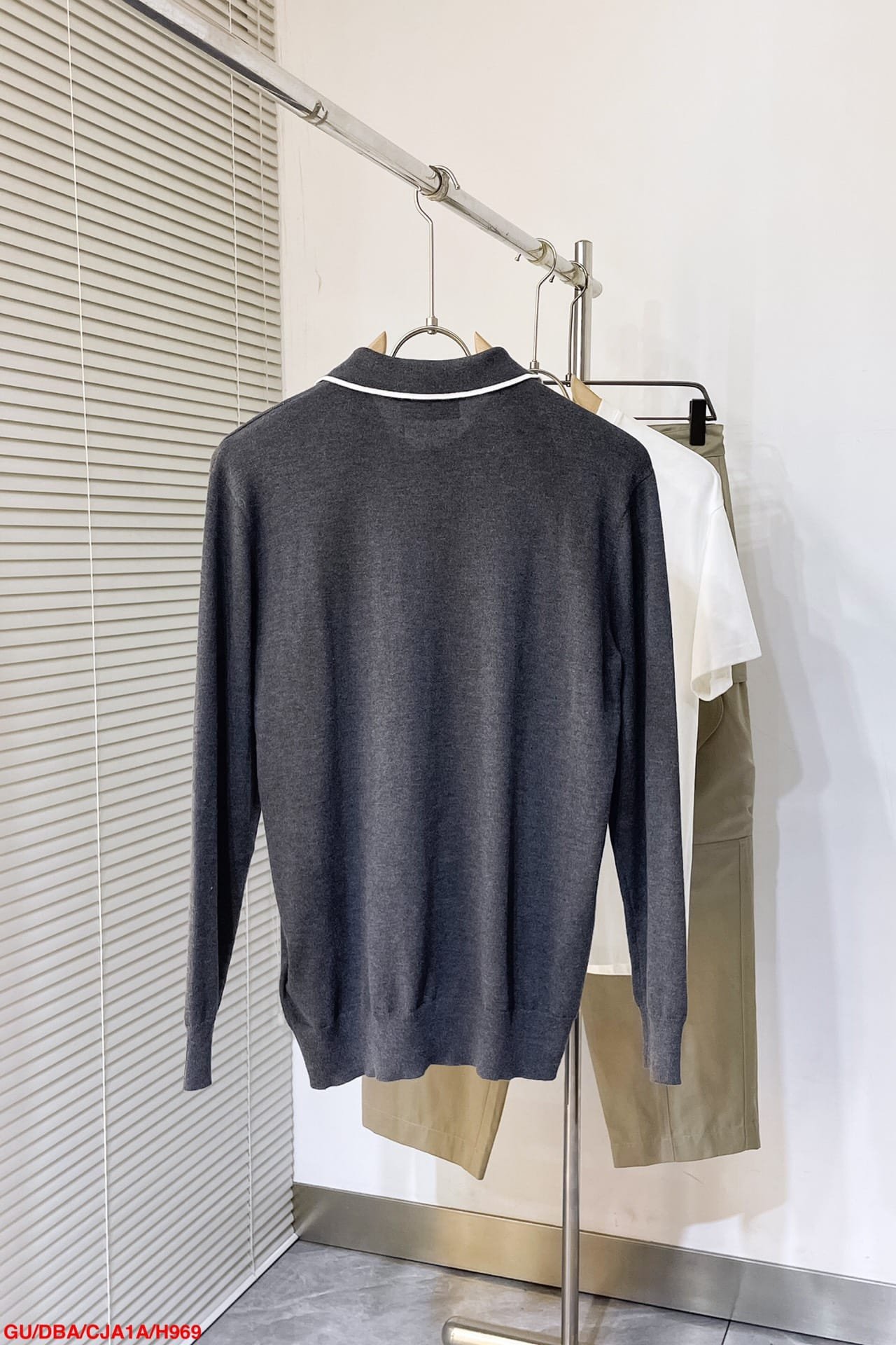 Knit wool long sleeve polo top
