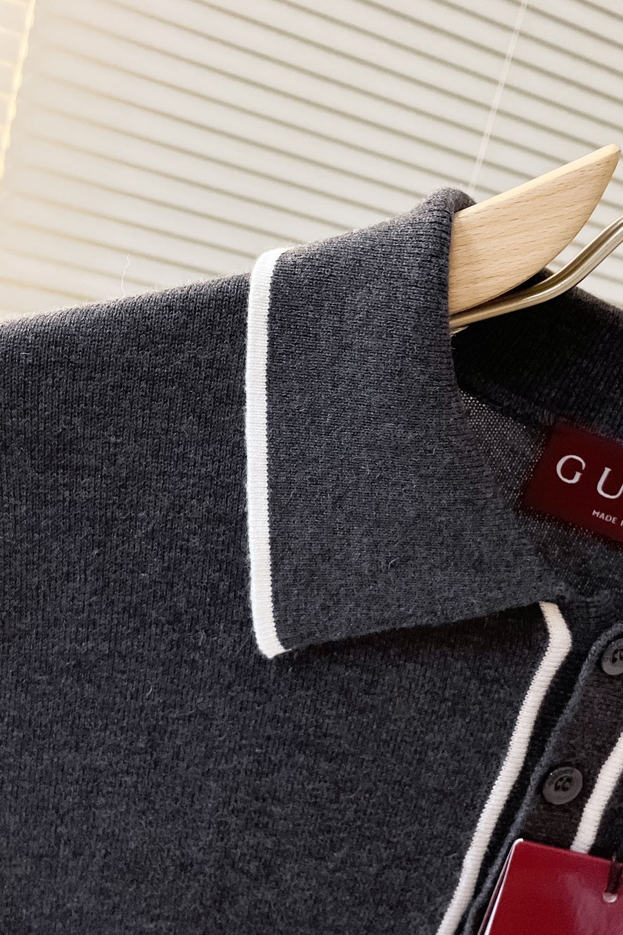 Knit wool long sleeve polo top
