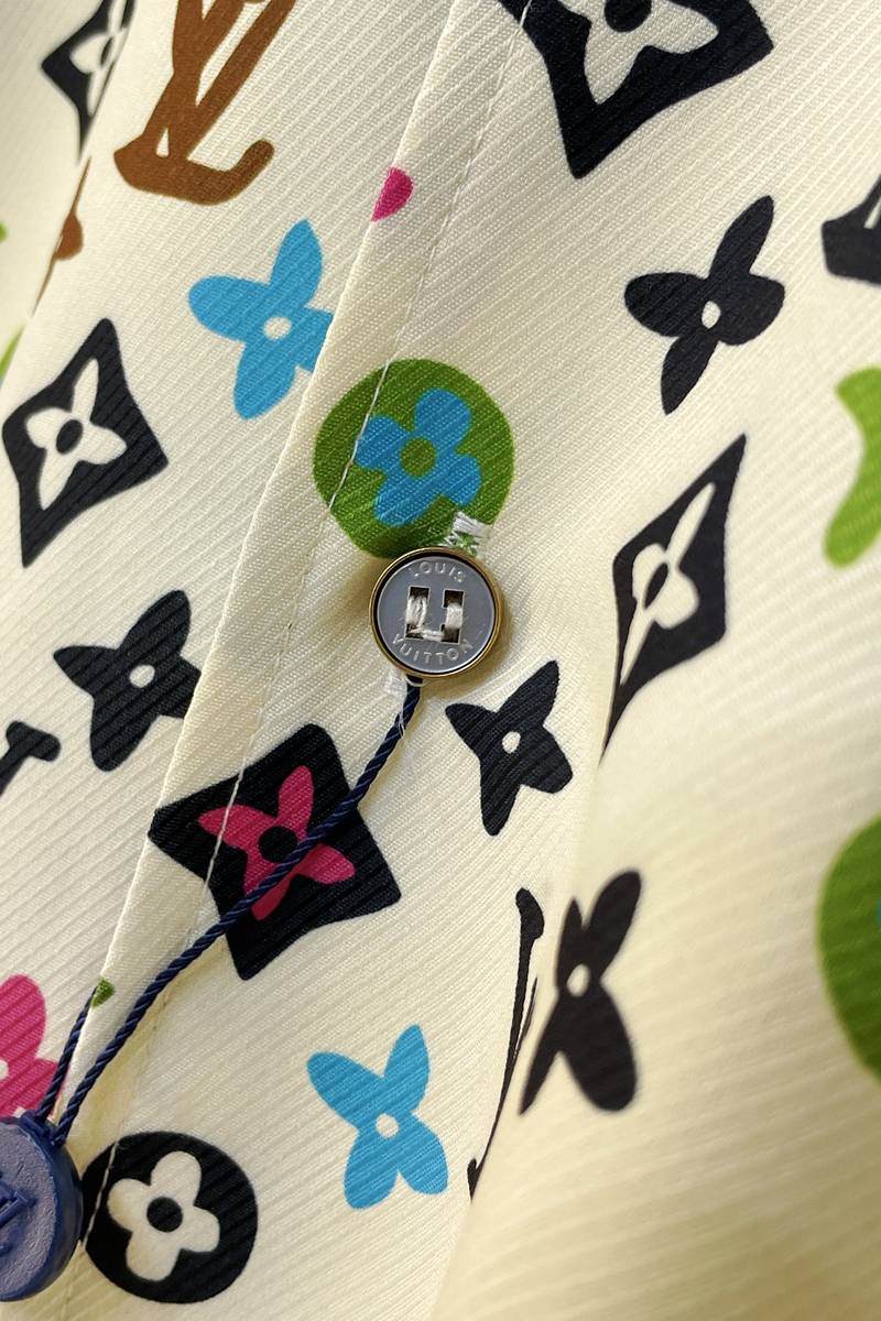 LV Monogram Printed Short-Sleeved Silk Shirt+Monogram Printed Silk Shorts