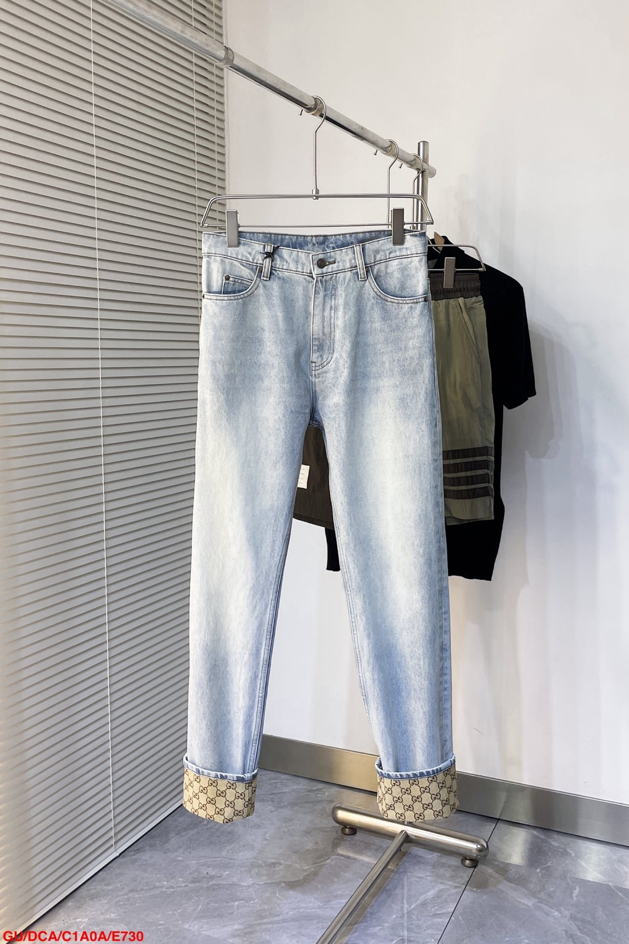 Gucci washed denim pant with gg turn ups