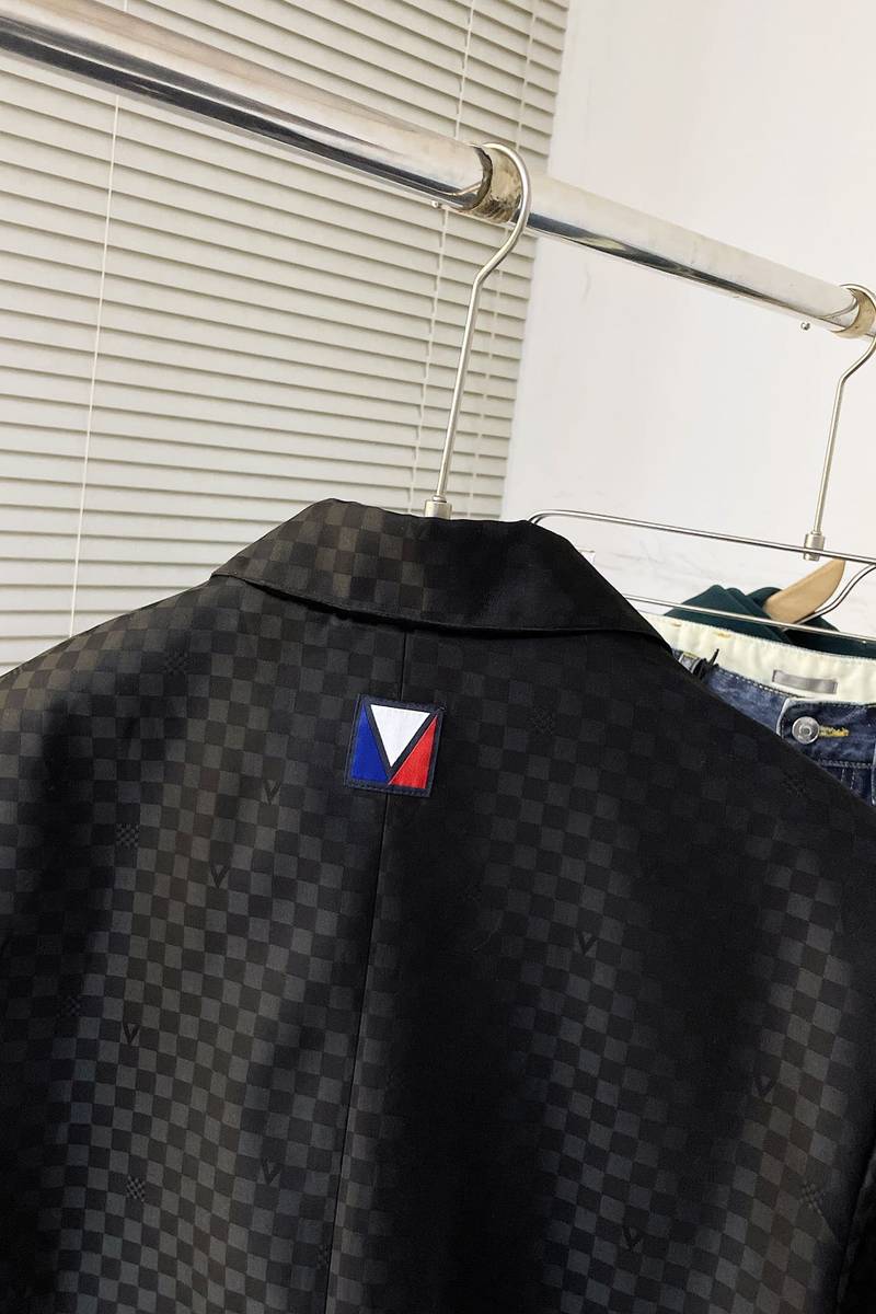 Damier Open Collar Wool Overshirt
