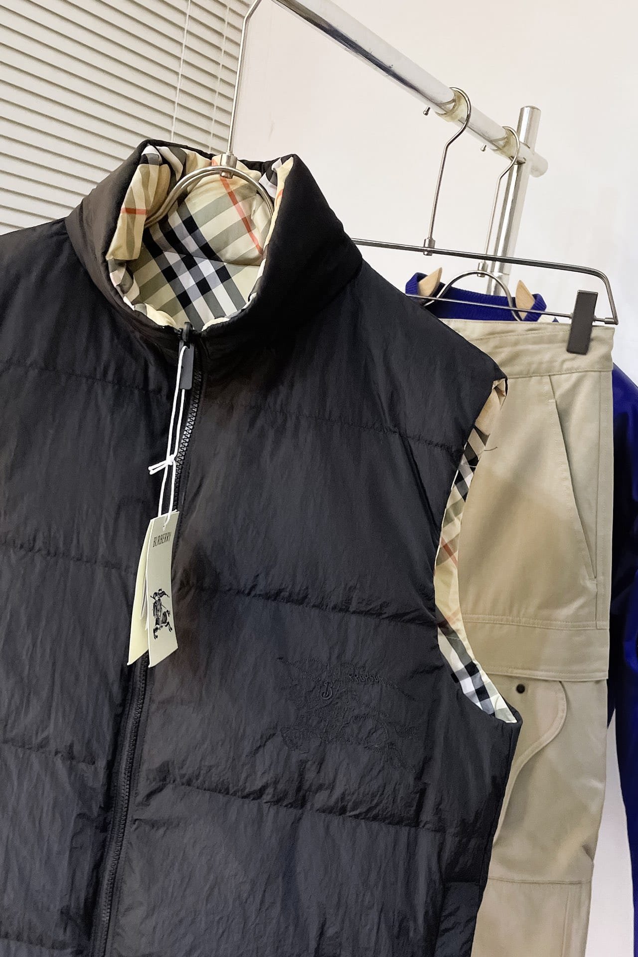 Reversible Check Nylon Padded Gilet