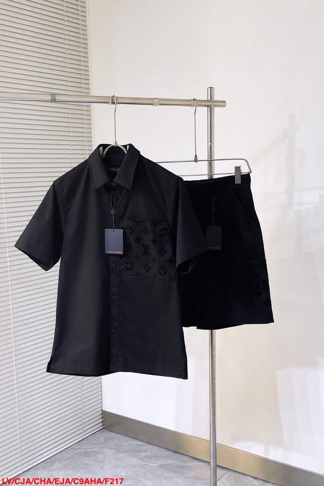 LV Flocked Short-Sleeved Cotton Shirt