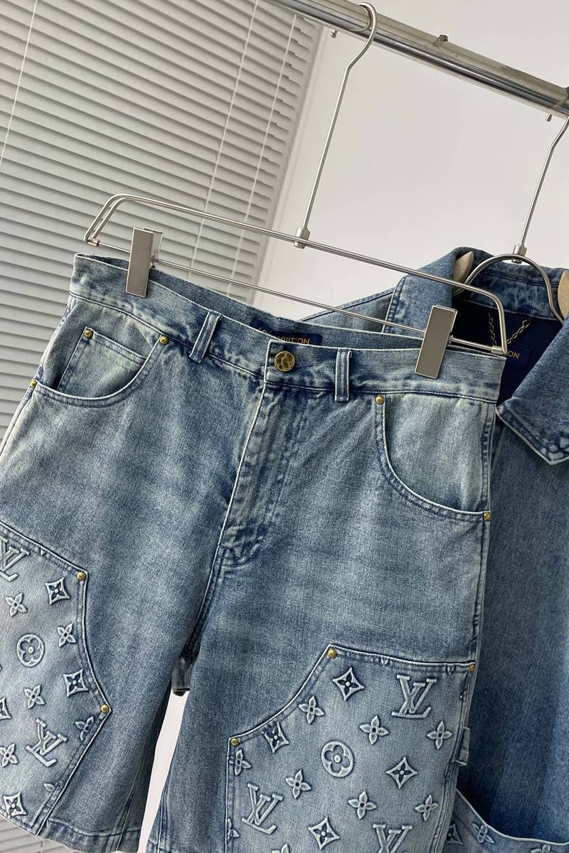 LV Short-Sleeved Denim Workwear Shirt+shorts