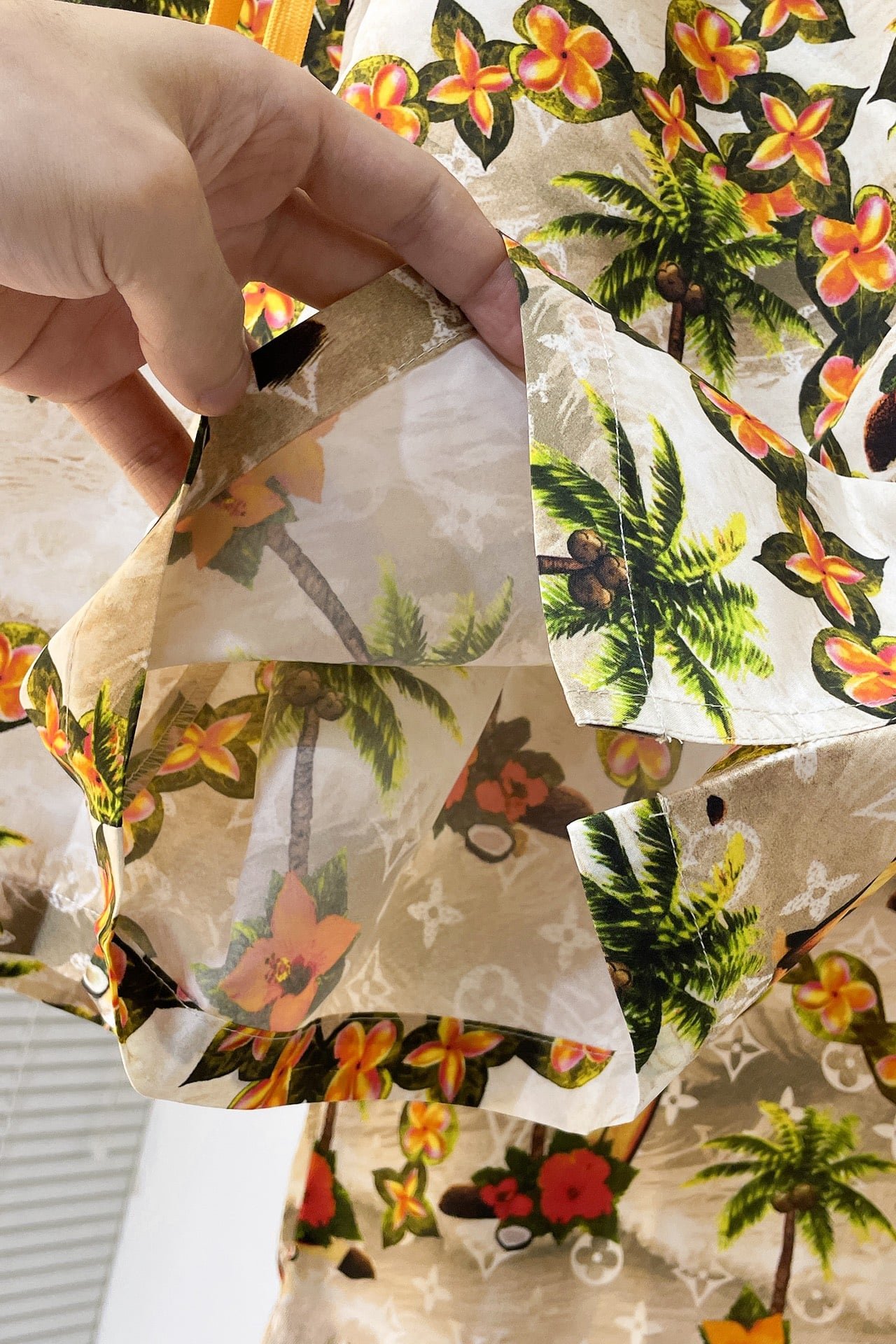 LV Monogram Short-Sleeved Silk Shirt +Monogram Silk Drawstring Shorts