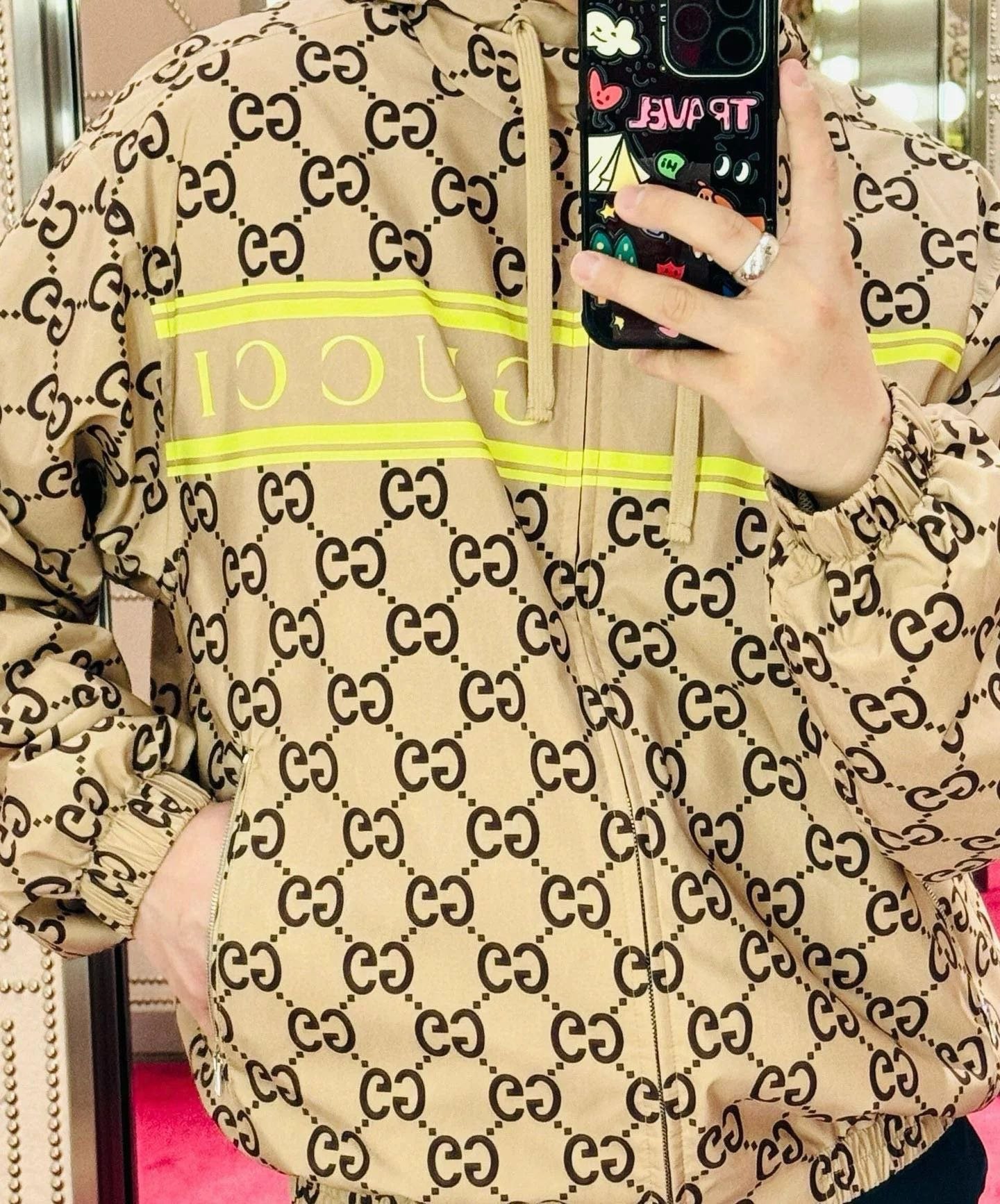 Gucci light nylon GG print hooded jacket+shorts