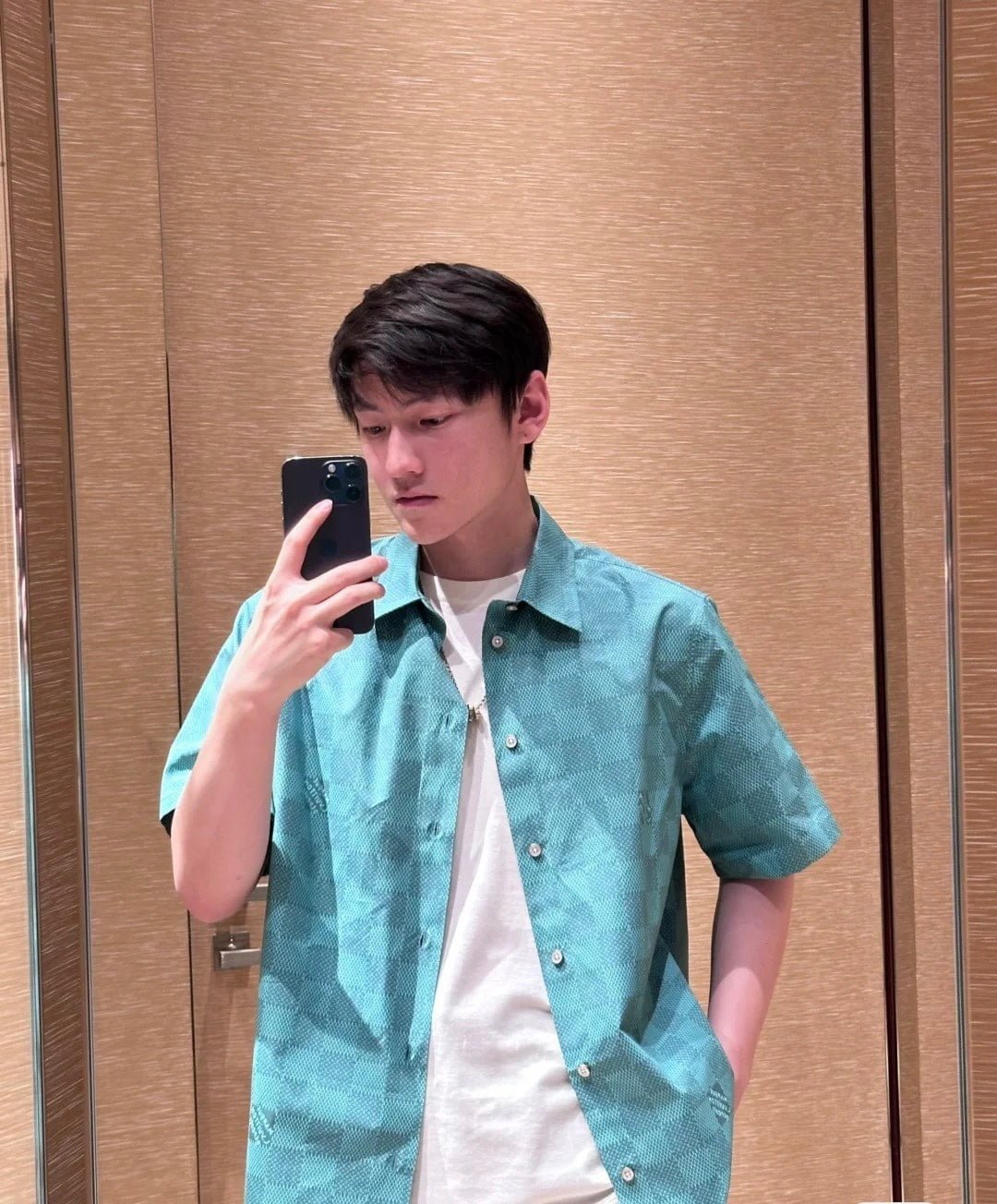 LV Printed Short-Sleeved Cotton Shirt+Printed Nylon Swimshorts