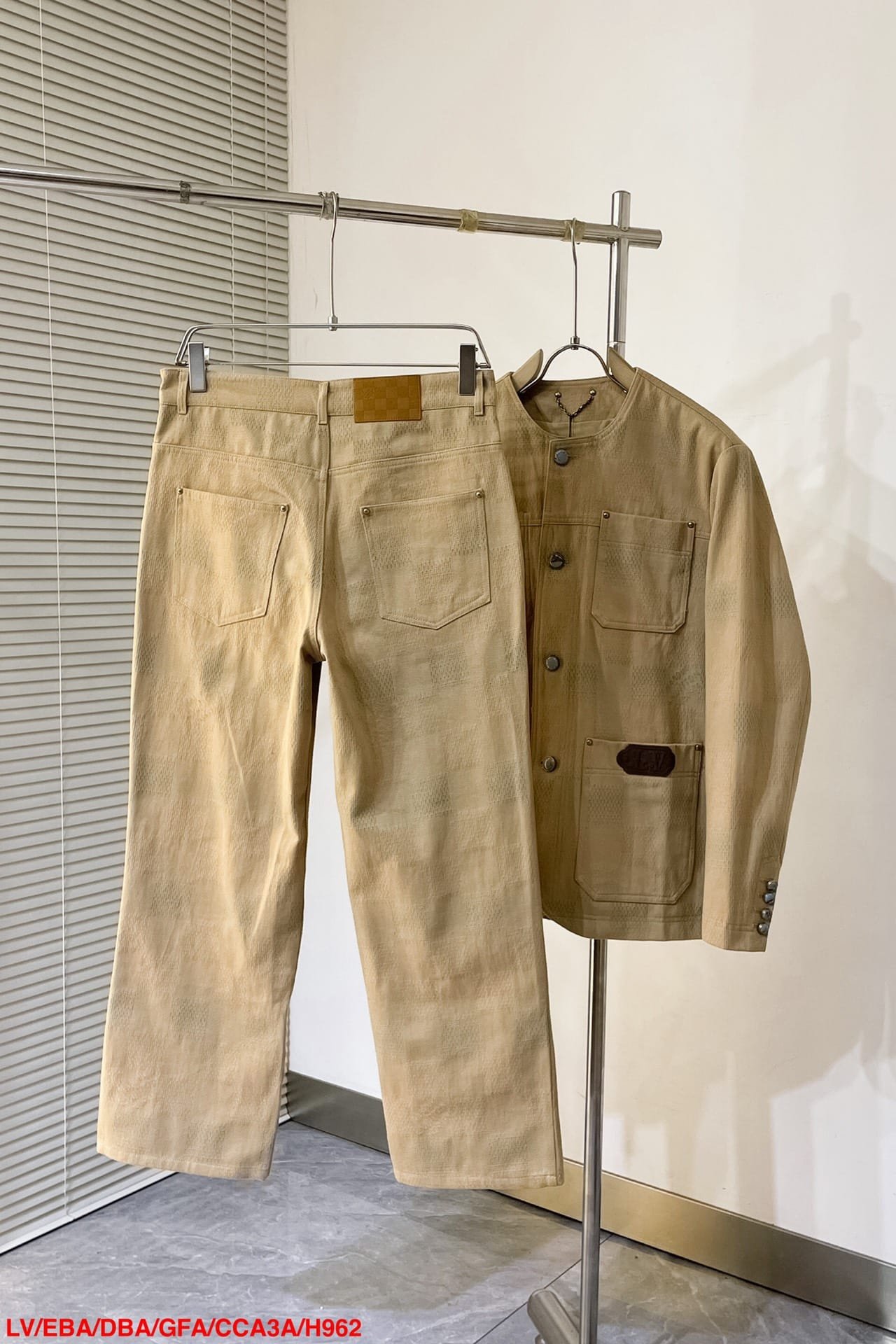 Damier Collarless Workwear Cotton Jacket+Pants