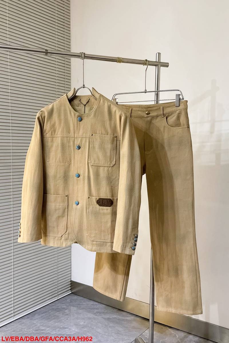 Damier Collarless Workwear Cotton Jacket+Pants