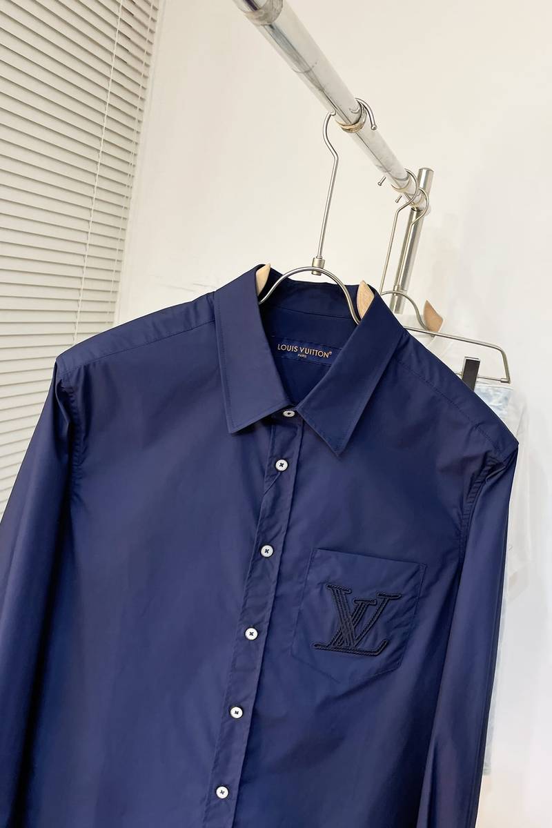 LV Embroidered Long-Sleeved Cotton Shirt