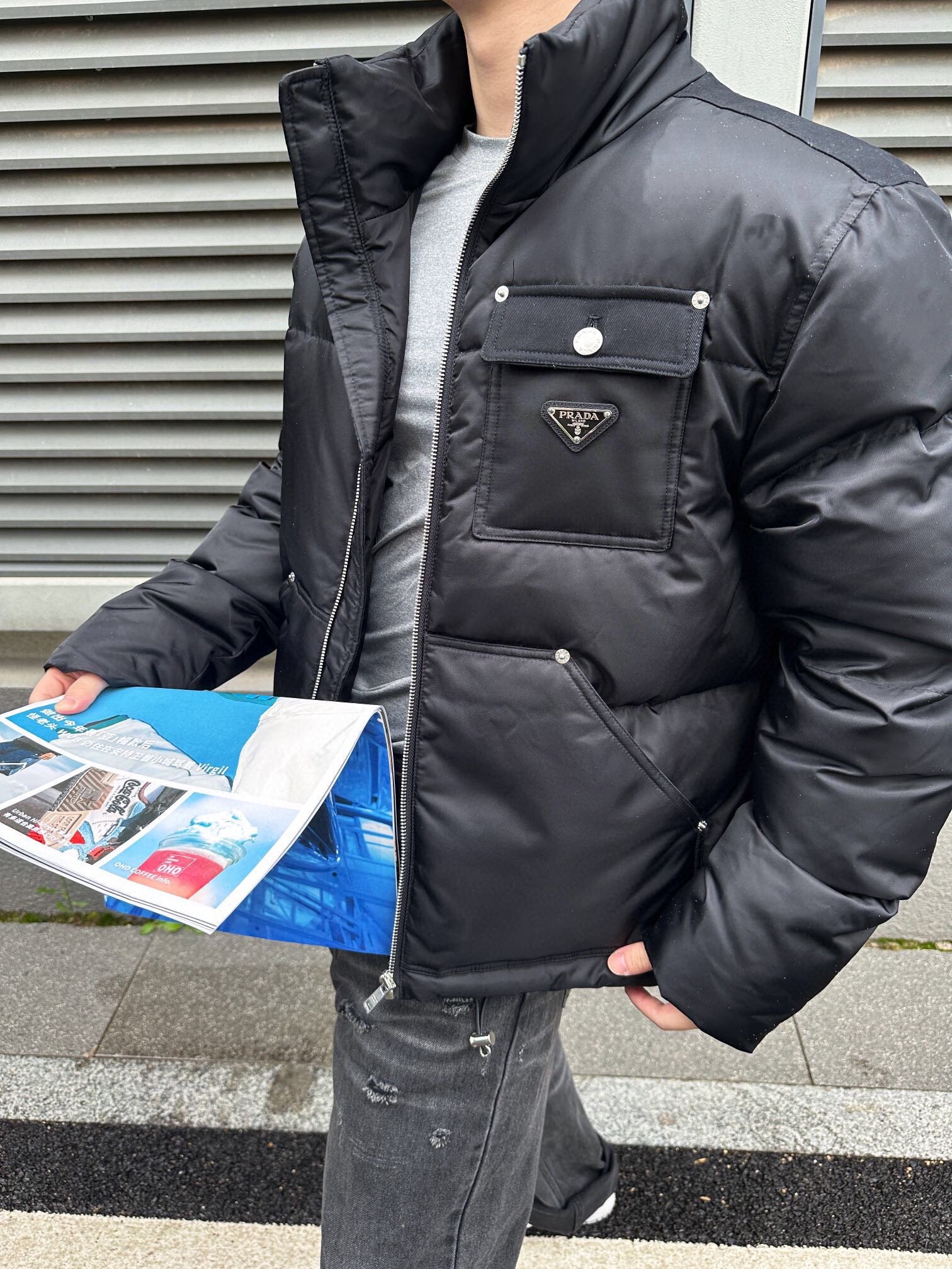 Cropped Re-Nylon down jacket