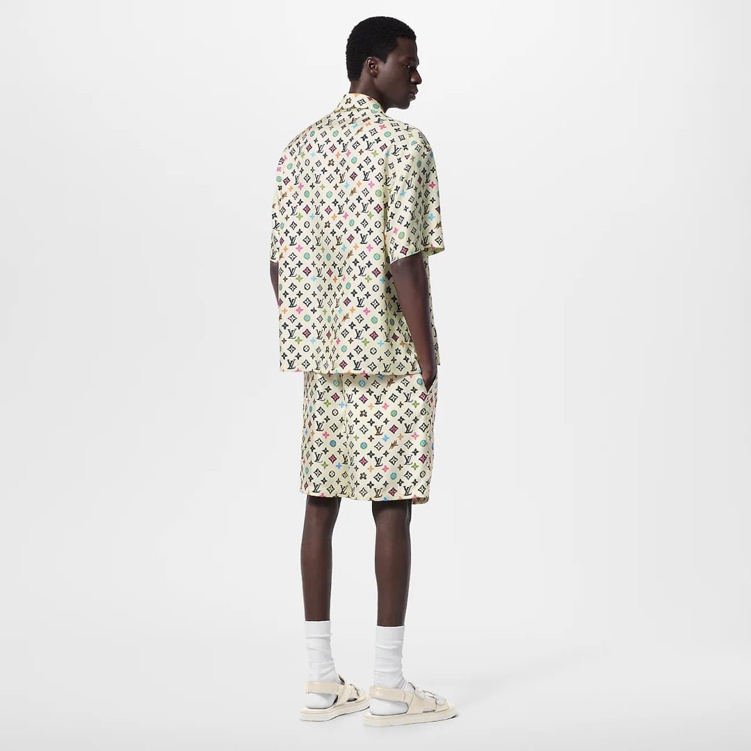 LV Monogram Printed Short-Sleeved Silk Shirt+Monogram Printed Silk Shorts