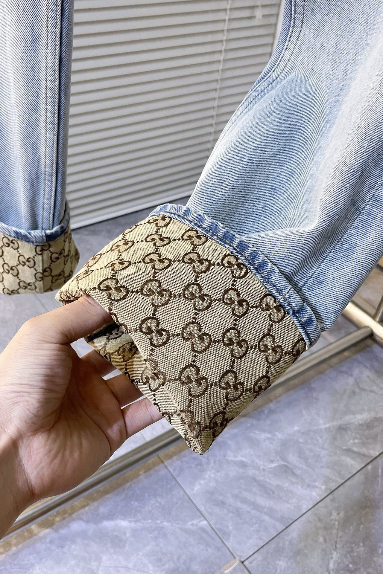 Gucci washed denim pant with gg turn ups