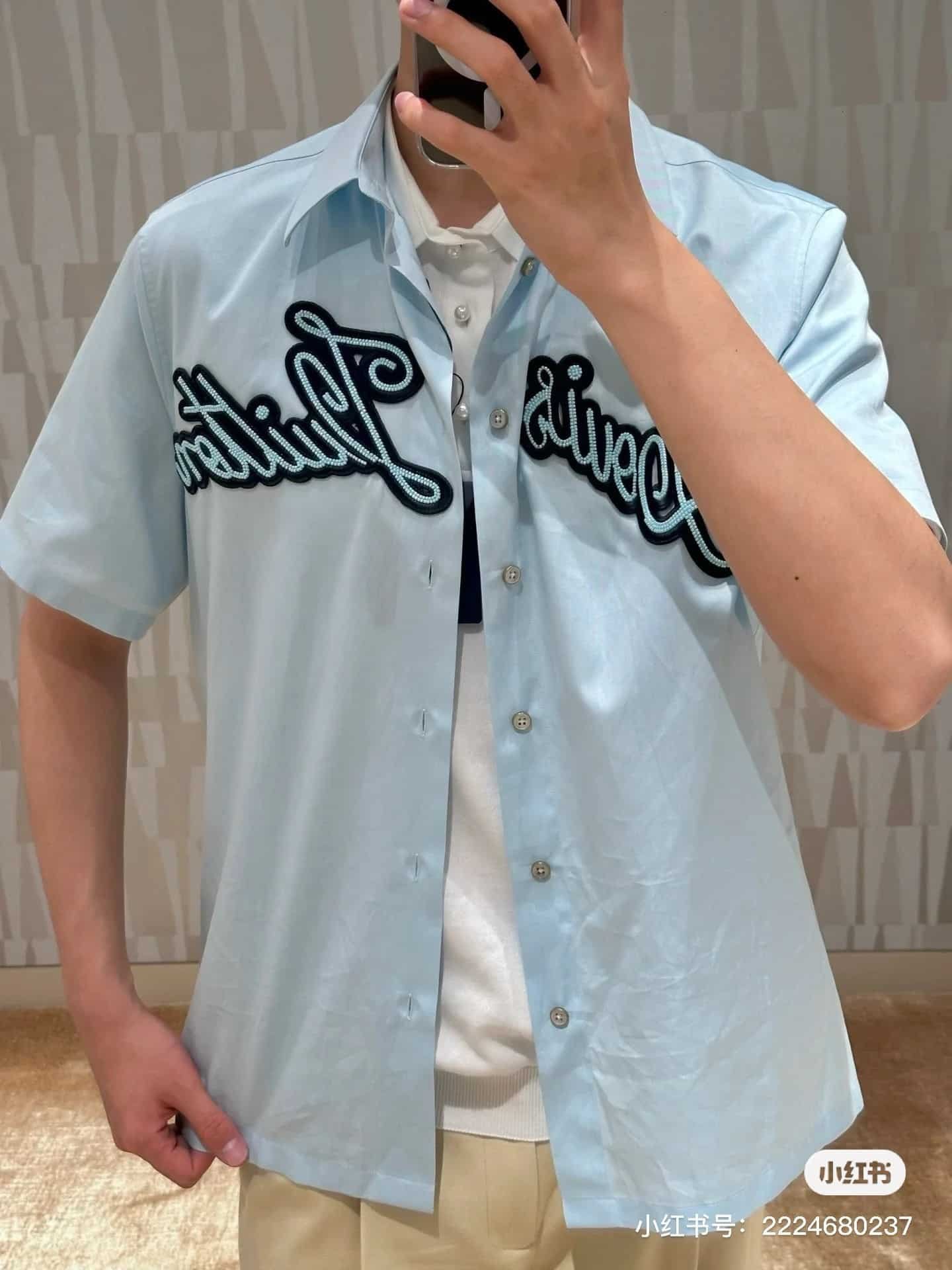 LV Embroidered Short-Sleeved Cotton Shirt