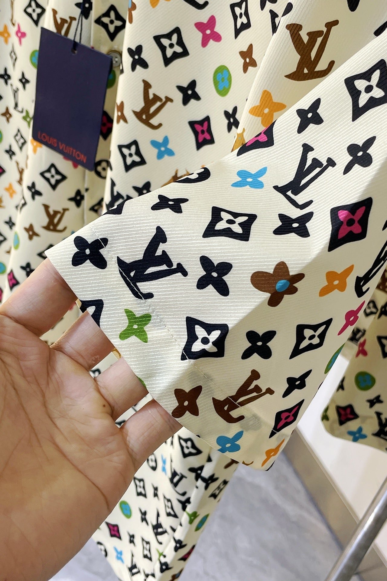 LV Monogram Printed Short-Sleeved Silk Shirt+Monogram Printed Silk Shorts